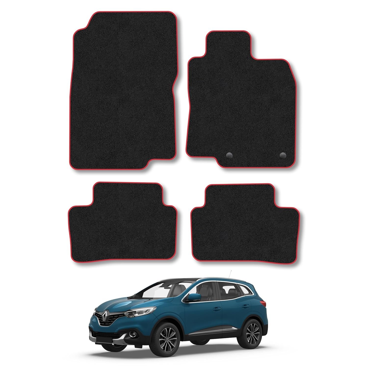 Renault Kadjar (2015-2022) Car Mats Accessories Tailored Fit Carpet Floor Mats Non Slip Red Trim Accessory Compatible Front Rear Set Anti Slip Backing Custom Fit Hand-Finished Full Coverage Clips