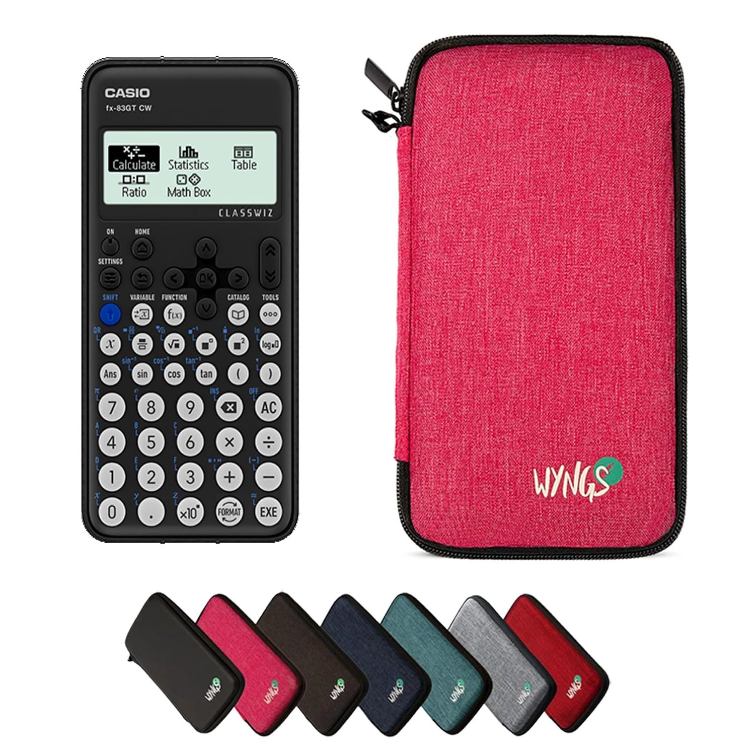Casio FX-83GTCW Black including a WYNGS protective case in Pink - Basic Set