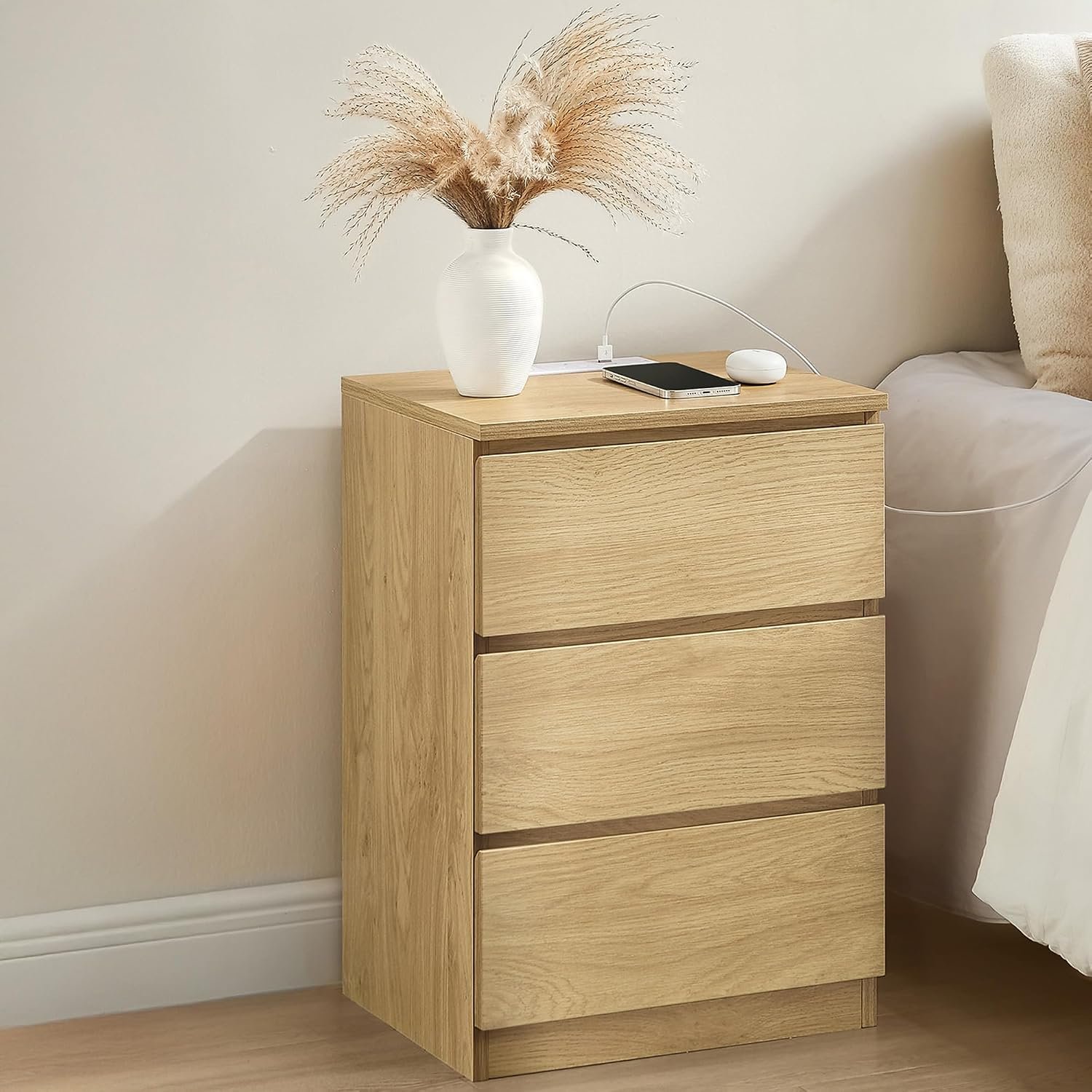 VASAGLE KAILYN Collection - Bedside Table with Power Strip, Side End Table with Drawers, 2 AC Outlets, 2 USB Ports, for Living Room, Bedroom, Study, Straw Yellow LET631Y71