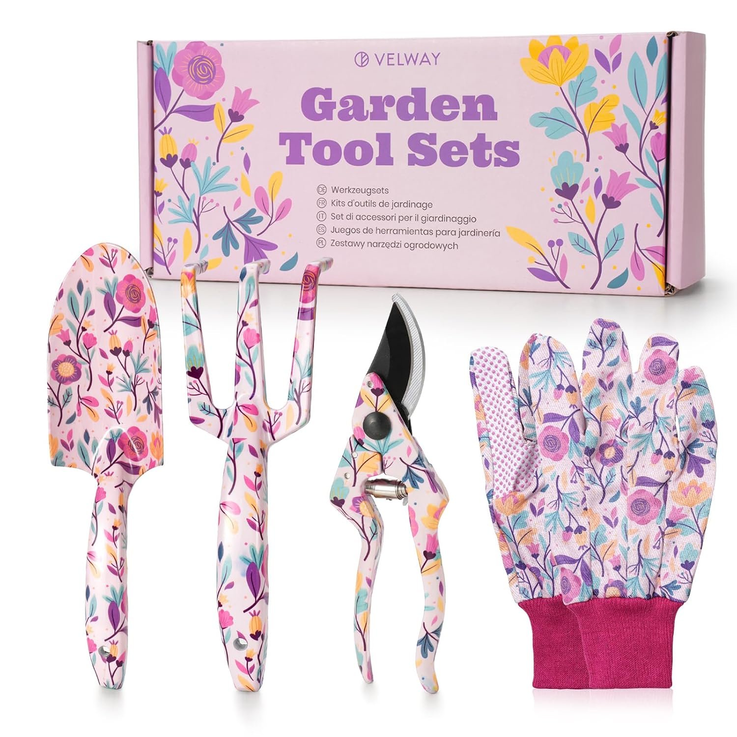 Gardening Gifts for Women Mum - Velway 5-Piece Gardening Tools with Gift Box&Gloves Floral Print Metal Garden Tools Set for Ladies Gardeners Mothers Day Christmas Birthday