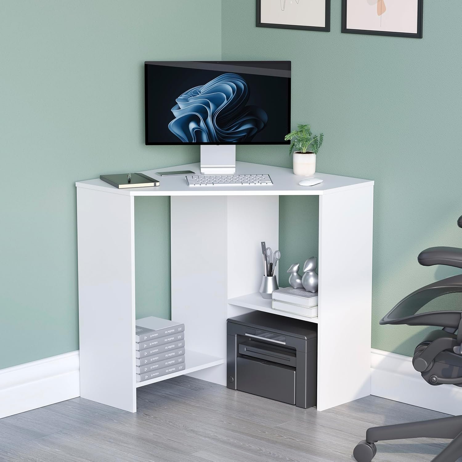 Vida Designs Hetton Corner Computer Desk with Shelves, Home Office PC/Laptop Table, Gaming Study Workstation, Furniture, White
