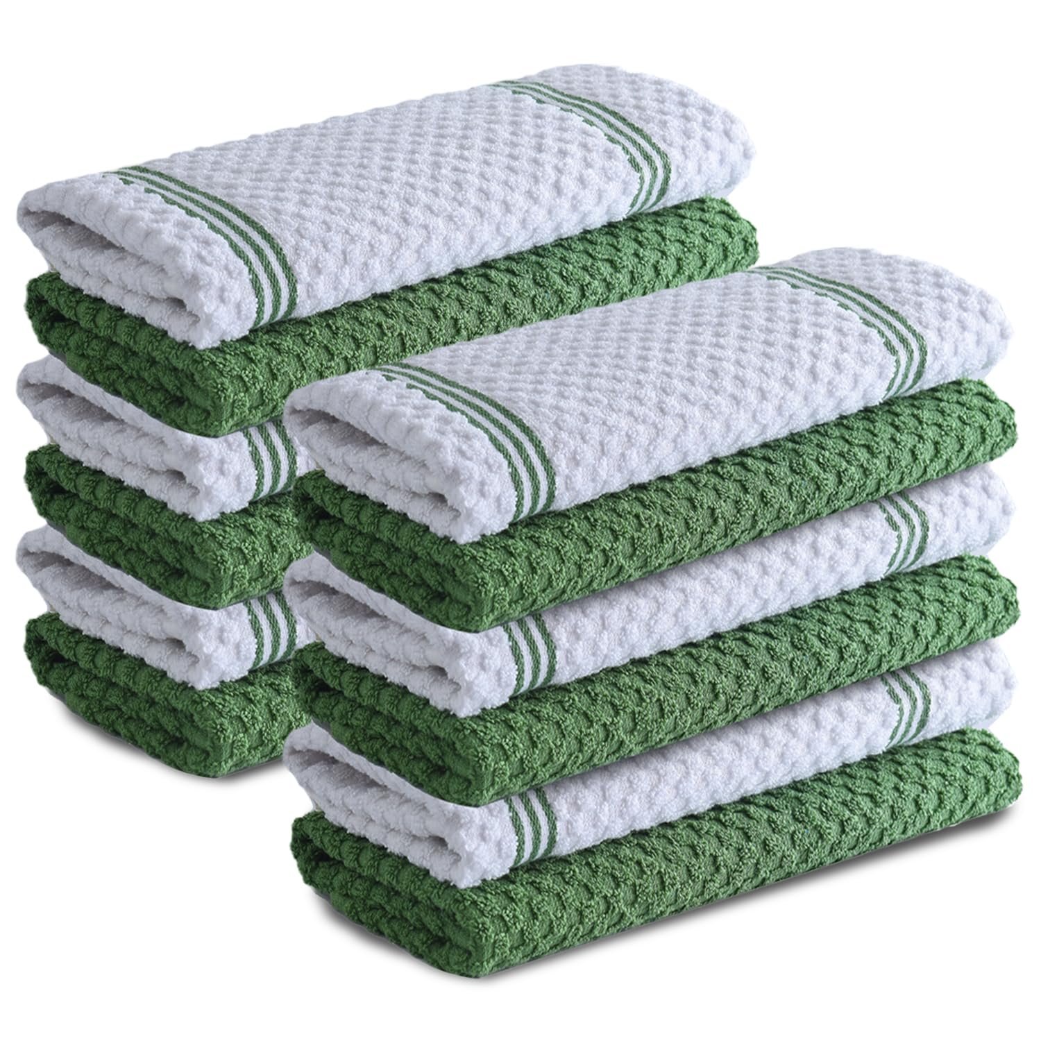 Infinitee Xclusives Premium Tea Towels | Pack of 12 | 100% Cotton |38 x 64 cm| Ultra Soft & Highly Absorbent Terry Dish Towels for Kitchen, Bar & Daily Household Cleaning Use |Sturdy Green|