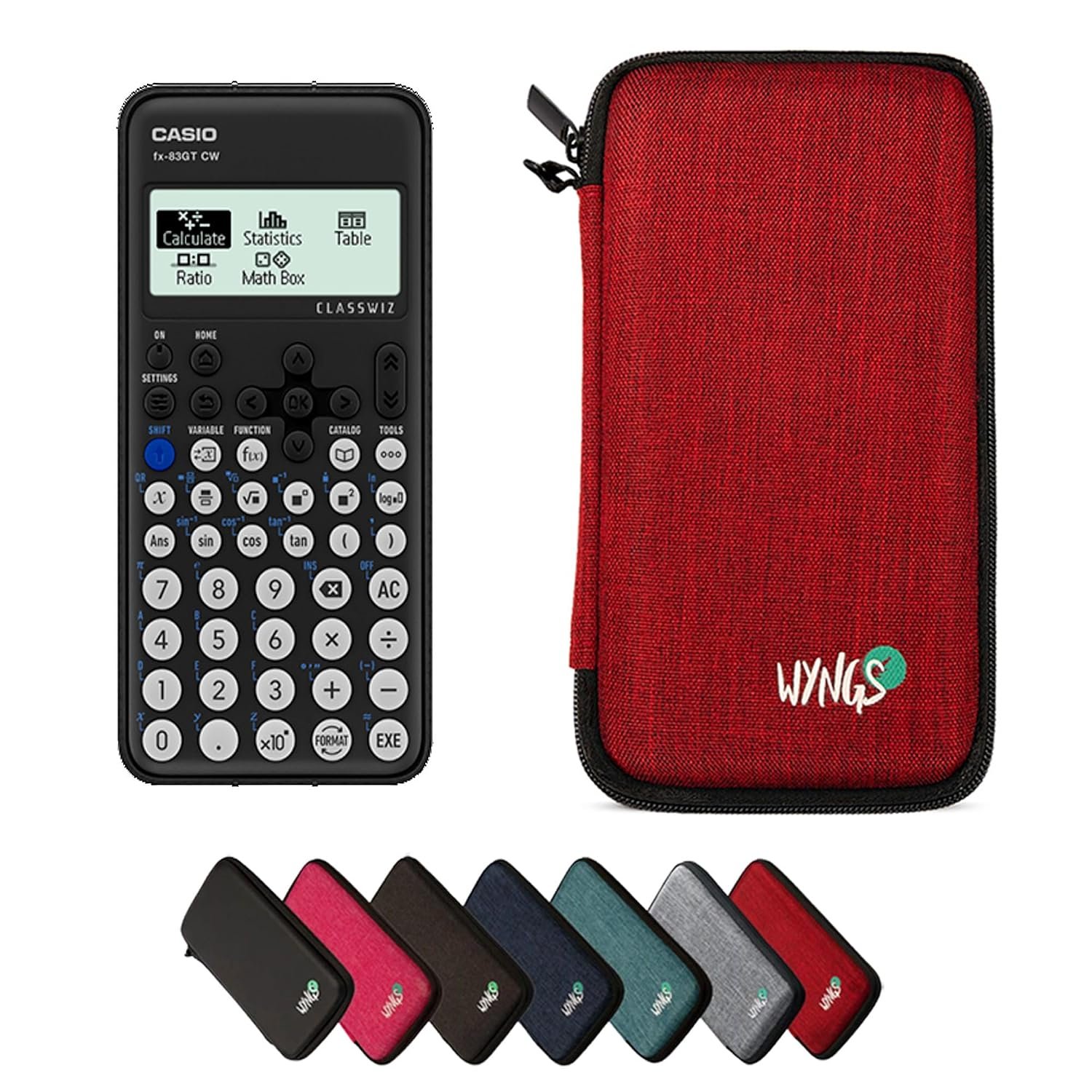 Casio FX-83GTCW Black including a WYNGS protective case in Red - Basic Set