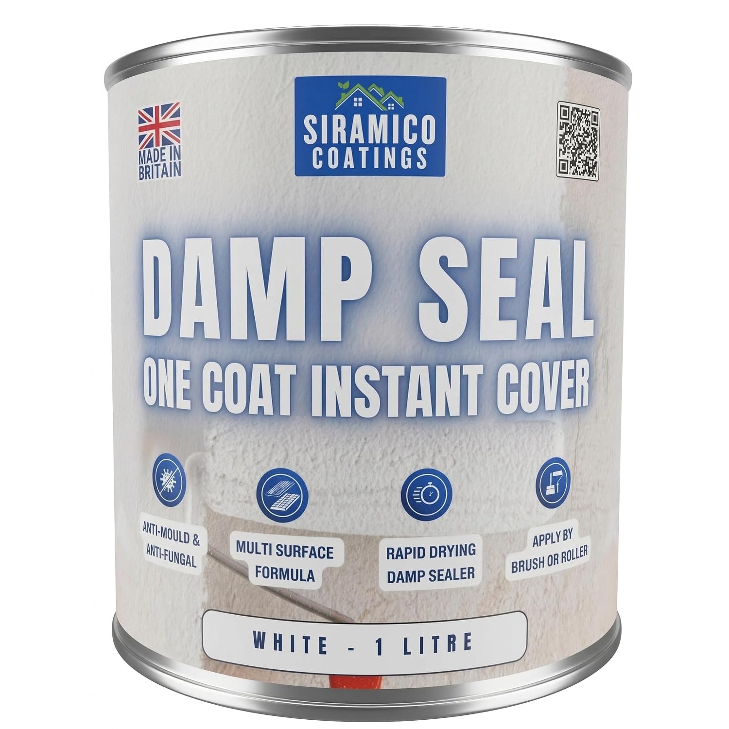 SIRAMICO COATINGS The Dampseal One Coat | 1 Litre I Seals Damp And Mould Stains In One Coat By Brush Or Roller (White)