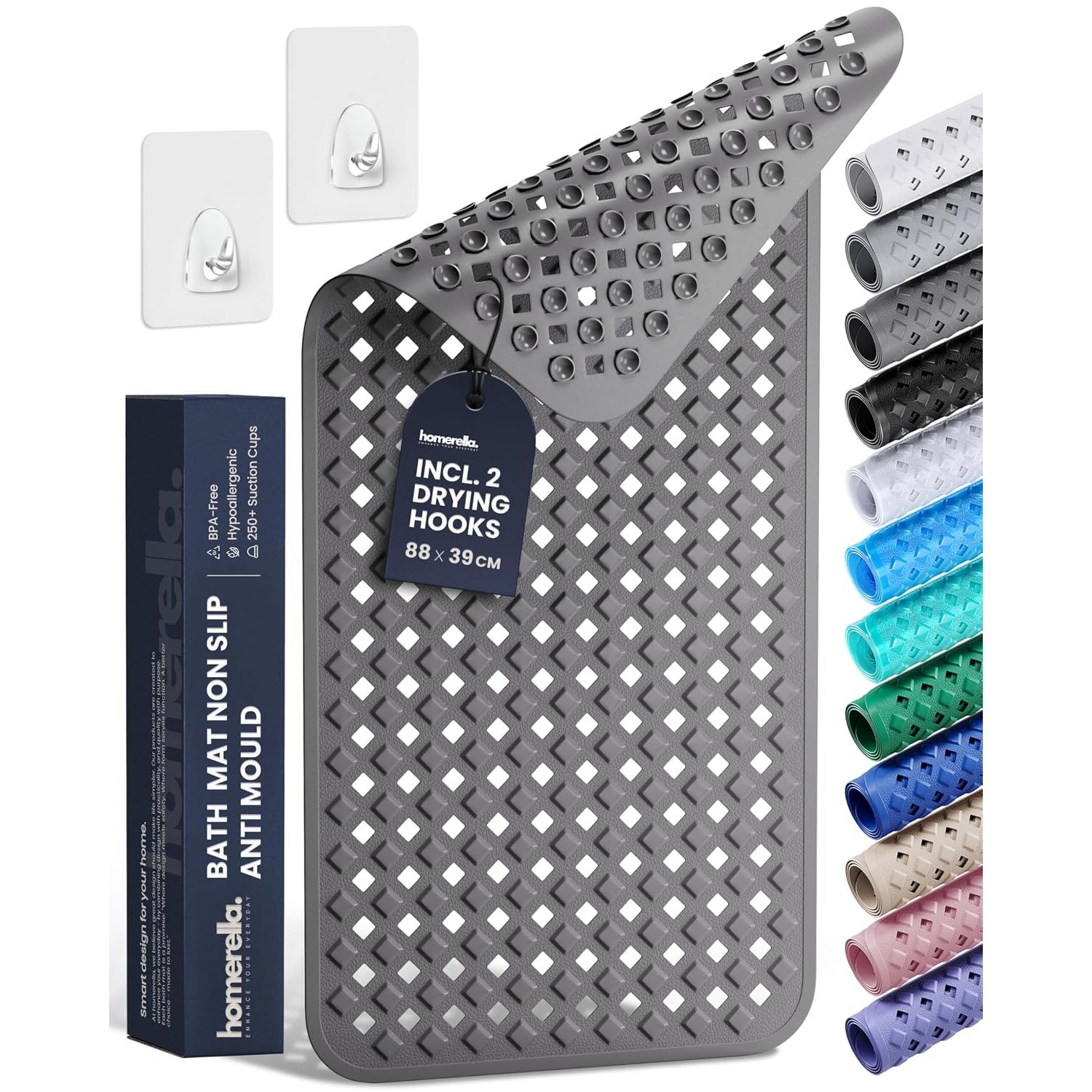 Bathtub Mat Non Slip Anti Mould 88x39cm - homerella® Shower Mat Machine Washable & BPA free, Shower Mat Non Slip Anti Mould, Anti Slip Bath Mat, Shower Mats for Inside Shower and Tub