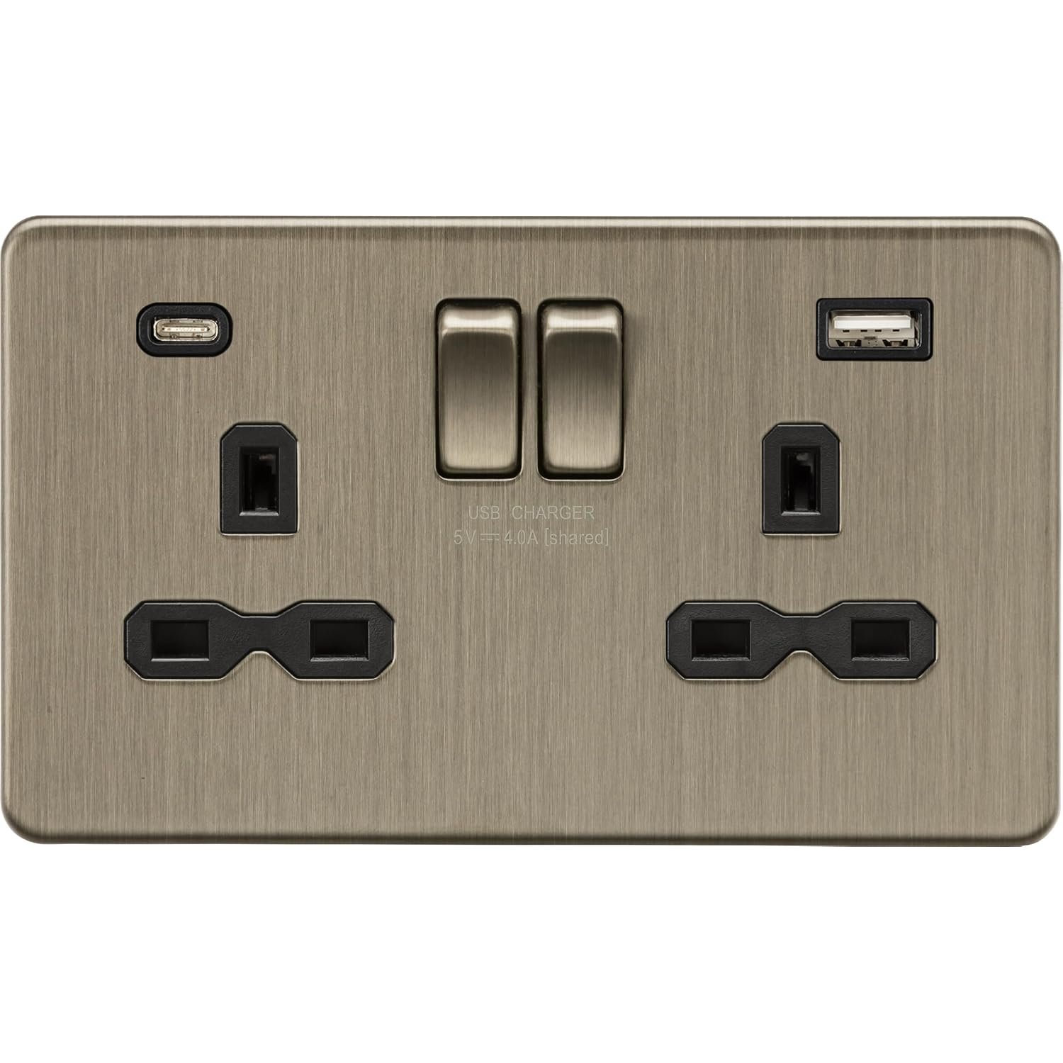 Knightsbridge 13A 2G SP Switched Socket with dual USB C+A 5V DC 4.0A [shared] - Antique Brass
