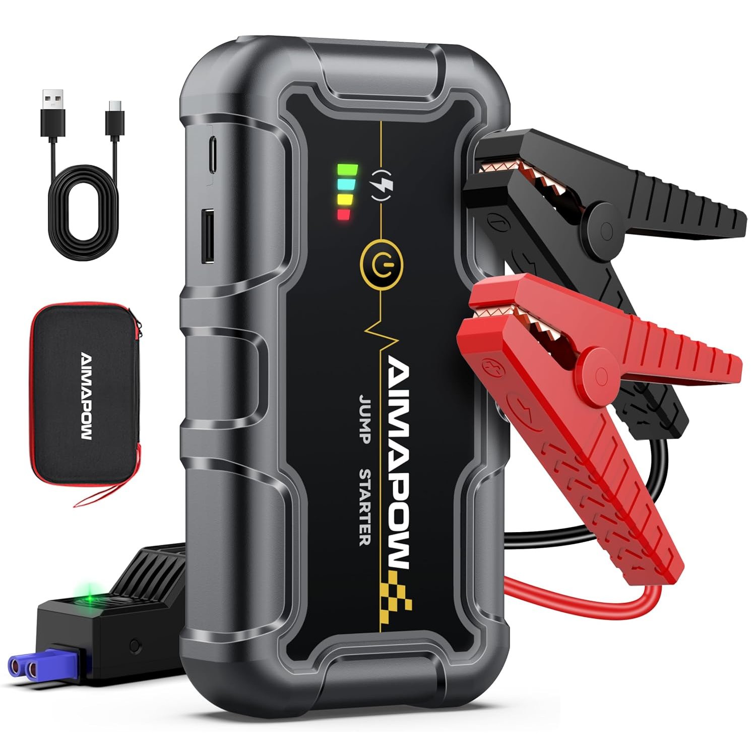 AIMAPOW Portable Car Battery Jump Starter 8000A 20000mAh Jump Box, Car Jumper Starter Portable Jumper Cables for car(AllL Gas/10L Diesel), Fast Charge, Lights, Compact