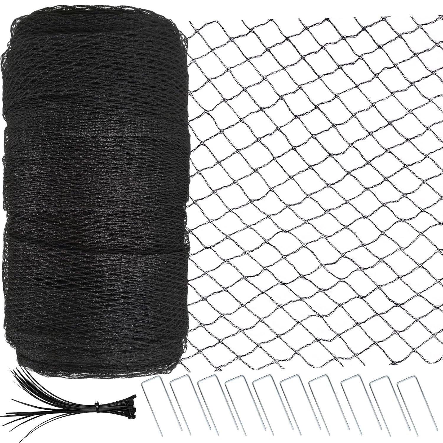 Garden Netting 4x10m, Extra Strong Bird Netting for Fruit Trees, Veg Patch & Grass Seed Protection, Heavy Duty HDPE Reusable Pond Netting Cover with 15mm Mesh, 50 Cable Ties & 10 Ground Pegs