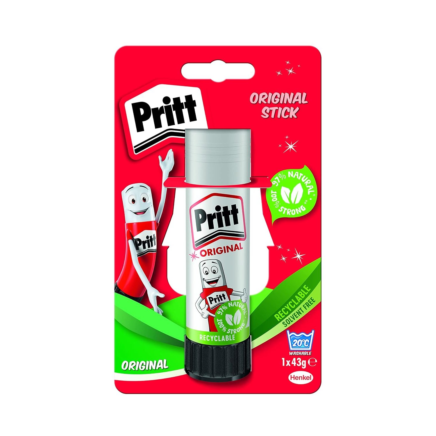 Pritt Glue Stick, Safe & Child-Friendly Craft Glue for Arts & Crafts Activities, Strong-Hold adhesive for School & Office Supplies, 1x43g Pritt Stick, white