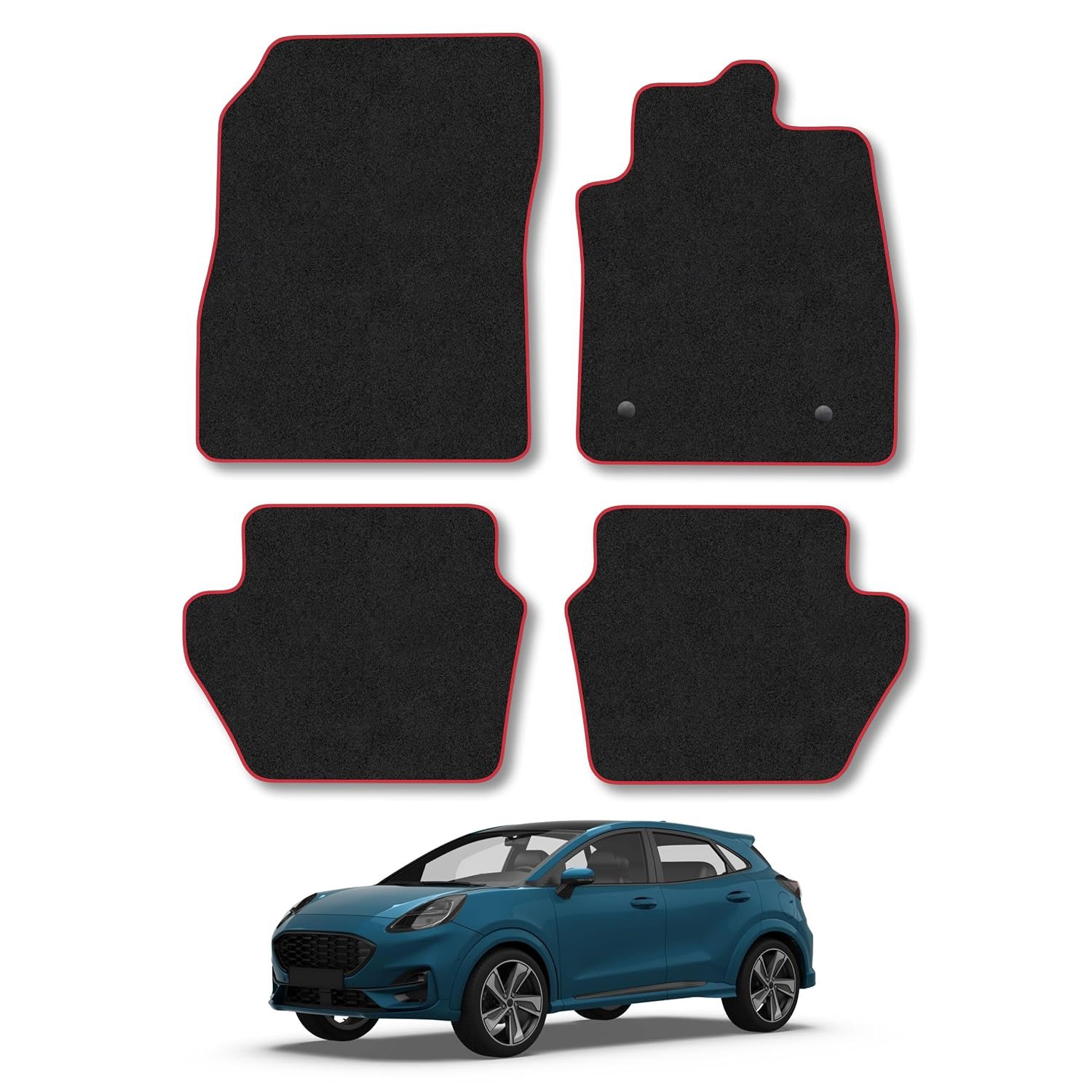 Ford Puma (2019+) Car Mats Accessories Tailored Fit Carpet Floor Mats Non Slip Red Trim Accessory Compatible Front Rear Set Anti Slip Backing Custom Fit Hand-Finished Full Coverage Clips