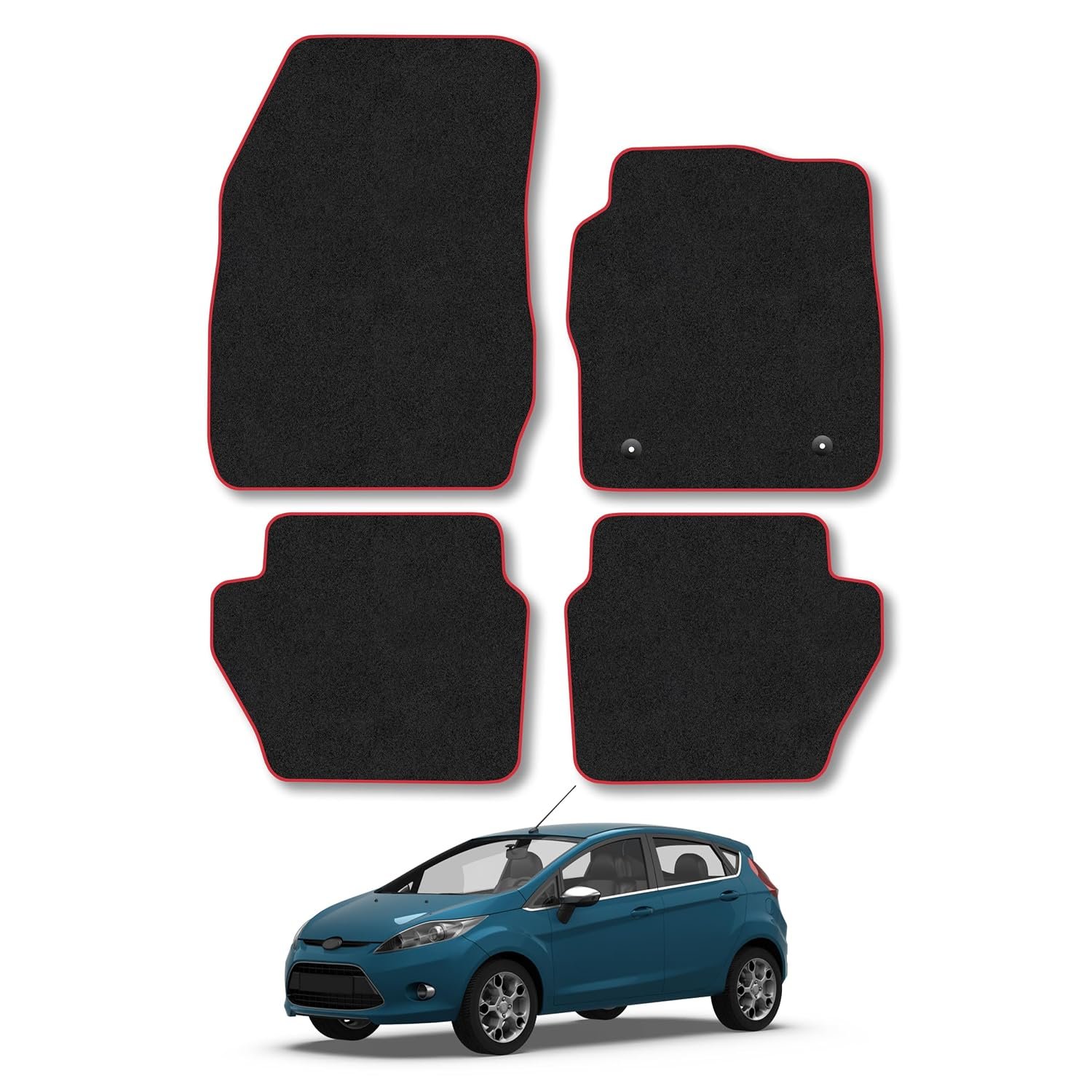 Ford Fiesta (2008-2011) [MK6] Car Mats Accessories Tailored Fit Carpet Floor Mats Non Slip Red Trim Accessory Compatible Front Rear Set Anti Slip Backing Custom Fit Hand-Finished Full Coverage Clips