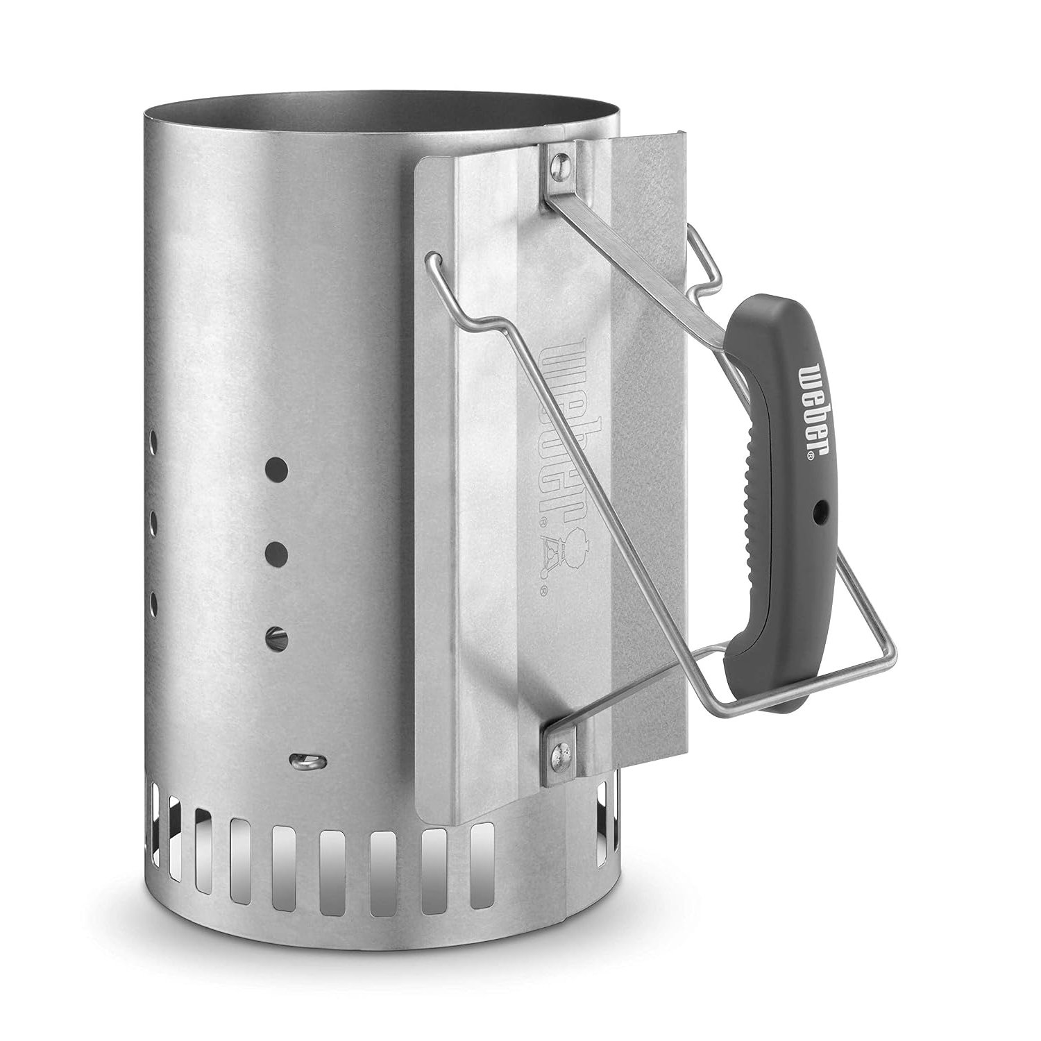Weber Rapidfire Chimney Starter for Charcoal Barbecues/BBQ Accessory, Lights Charcoal Briquettes Quickly Without Lighter Fluid, Aluminised Steel, 6 L Capacity, 34 cm x 19.20 cm x 30.50 cm