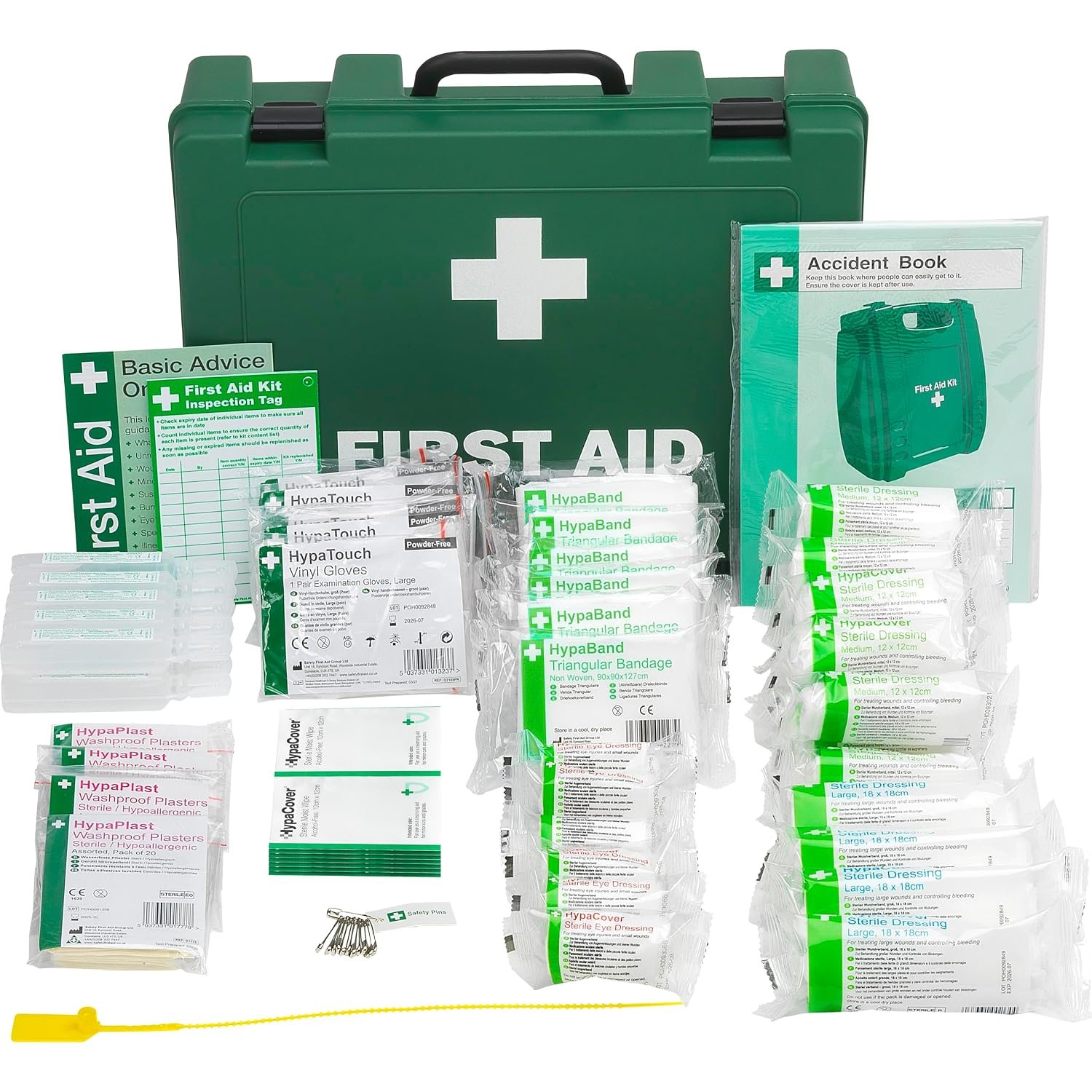 Safety First Aid Group Workplace First Aid Kit (Large 21-50 Persons) Economy HSE-Compliant with Inspection Tags, Accident Book, Wall Bracket, Extra Plasters