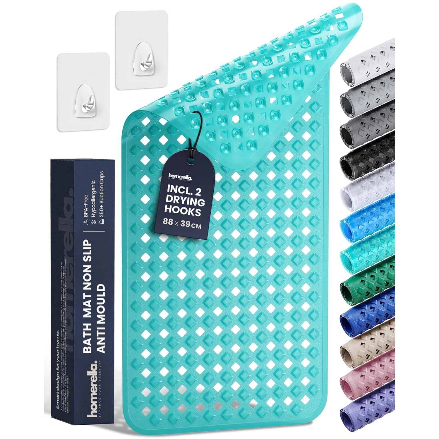 Bathtub Mat Non Slip Anti Mould 88x39cm - homerella® Shower Mat Machine Washable & BPA free, Shower Mat Non Slip Anti Mould, Anti Slip Bath Mat, Shower Mats for Inside Shower and Tub