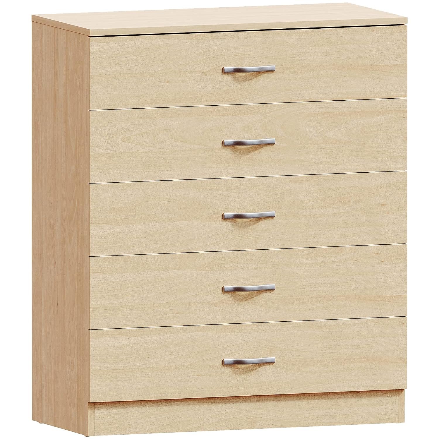 Vida Designs 5 Drawer Chest of Drawers, Metal Handles and Runners, Anti-Bowing Drawer Support, Bedroom, Nursery Furniture, Pine