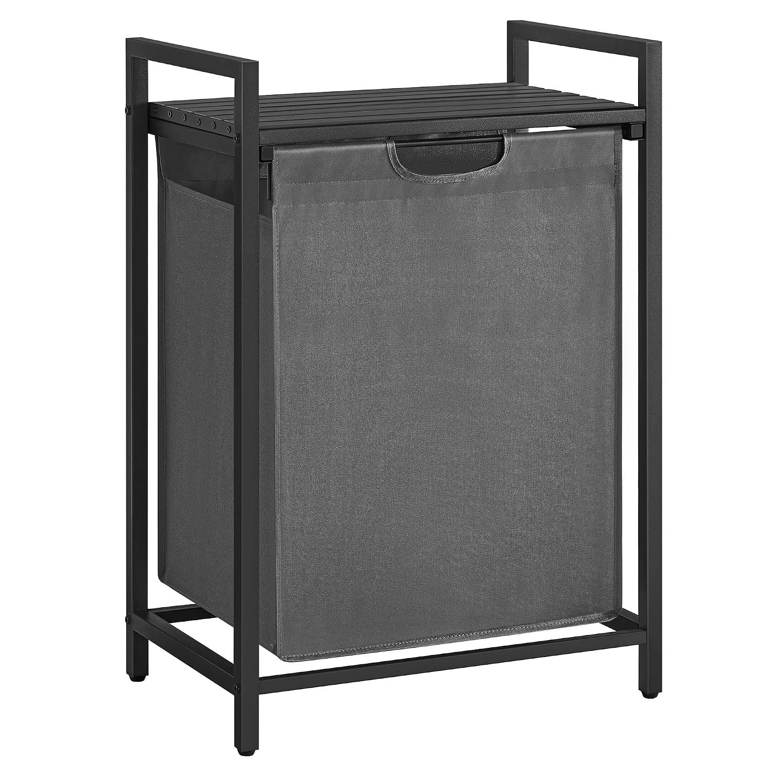 VASAGLE Laundry Basket, Laundry Hamper, Pull-Out and Removable Liner Bag, Shelf, Metal Frame, 65 L, 50 x 33 x 72 cm, Slate Grey and Charcoal Grey BLH101G01
