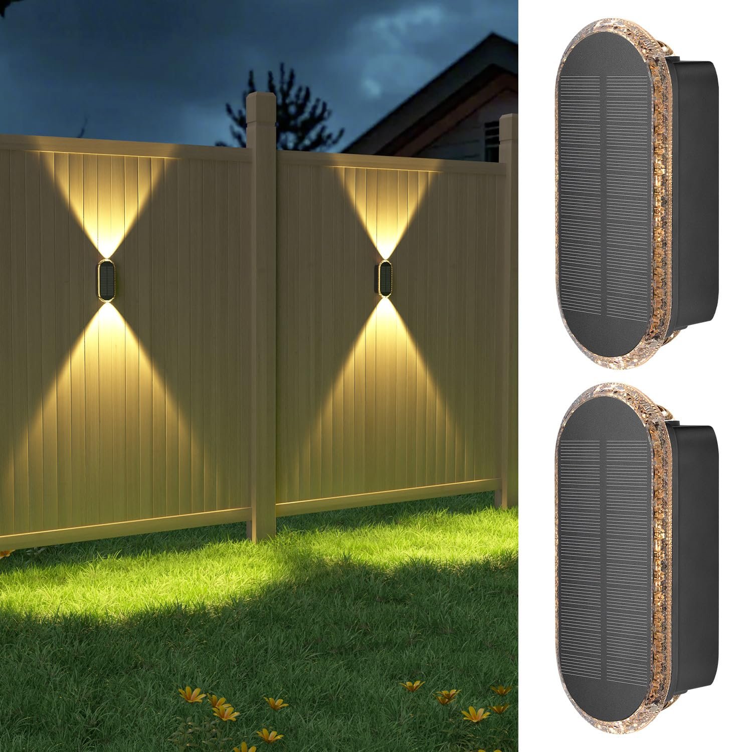 ELLASAY Solar Lights for Outdoors, Solar Wall Light Up and Down Lights Outdoor IP65 Waterproof, 3 Colours Bright Solar Lights for Garden, Wireless for Yard, Garden, Pools, House, Deck, Porch, Fence