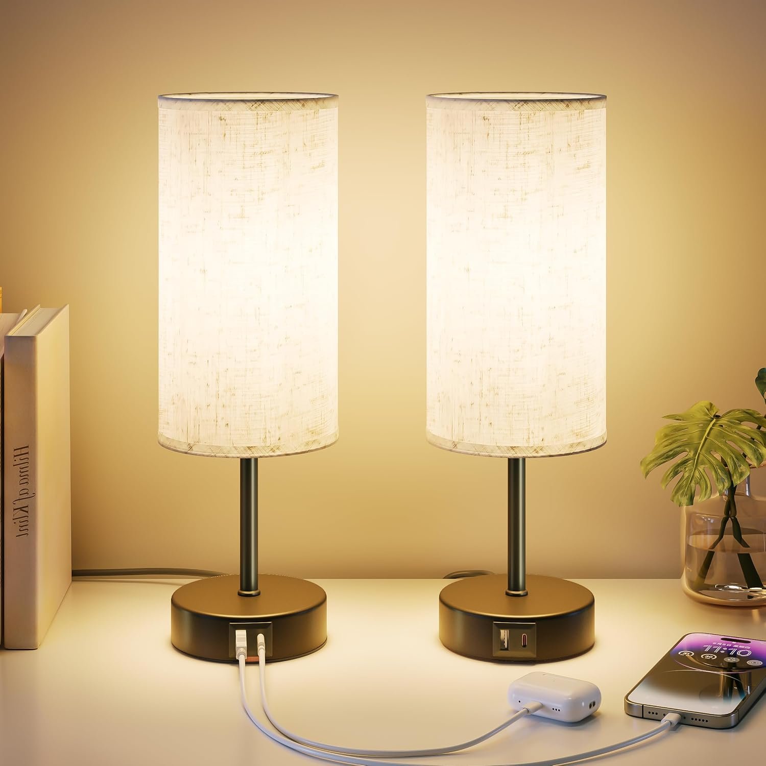 UPXNBOR Bedside Lamps Set of 2, Table Lamps for Bedroom/Living Room/Office