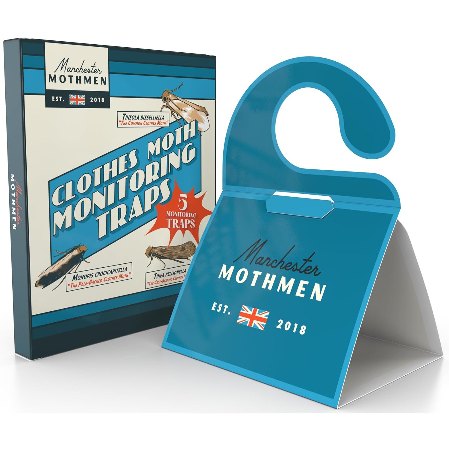 Manchester Mothmen Clothes & Carpet Moth Monitoring Traps | 5 Sticky Pheromone Monitoring Traps for Wardrobe | Premium Moth Monitoring Catchers Indoors