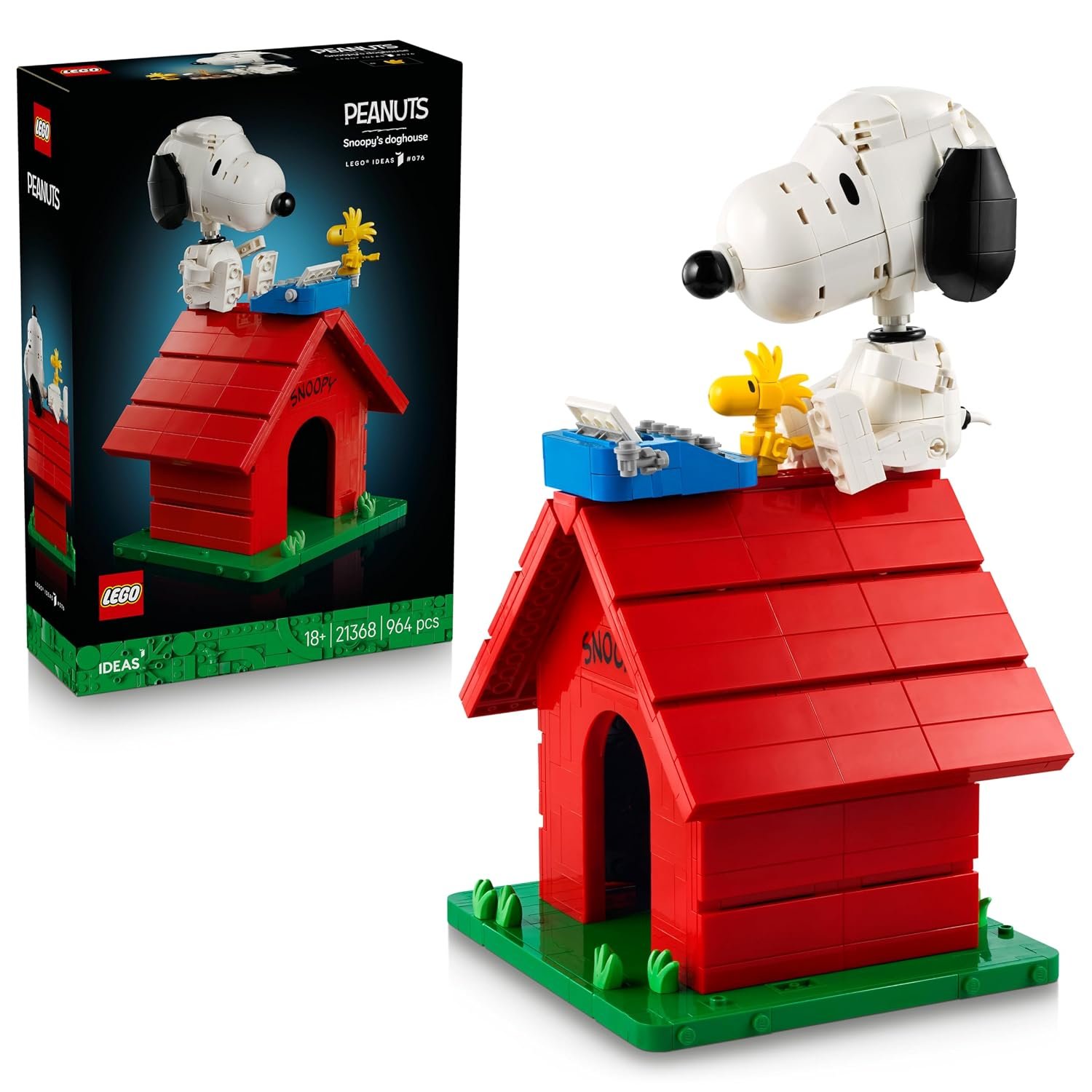 LEGO Ideas Peanuts: Snoopy's Doghouse - Display Model Kit for Adults w/Snoopy Dog & Woodstock Bird Figures - DIY Shelf or Desk Decor - Nostalgic Gift for Comics Fans - 21368