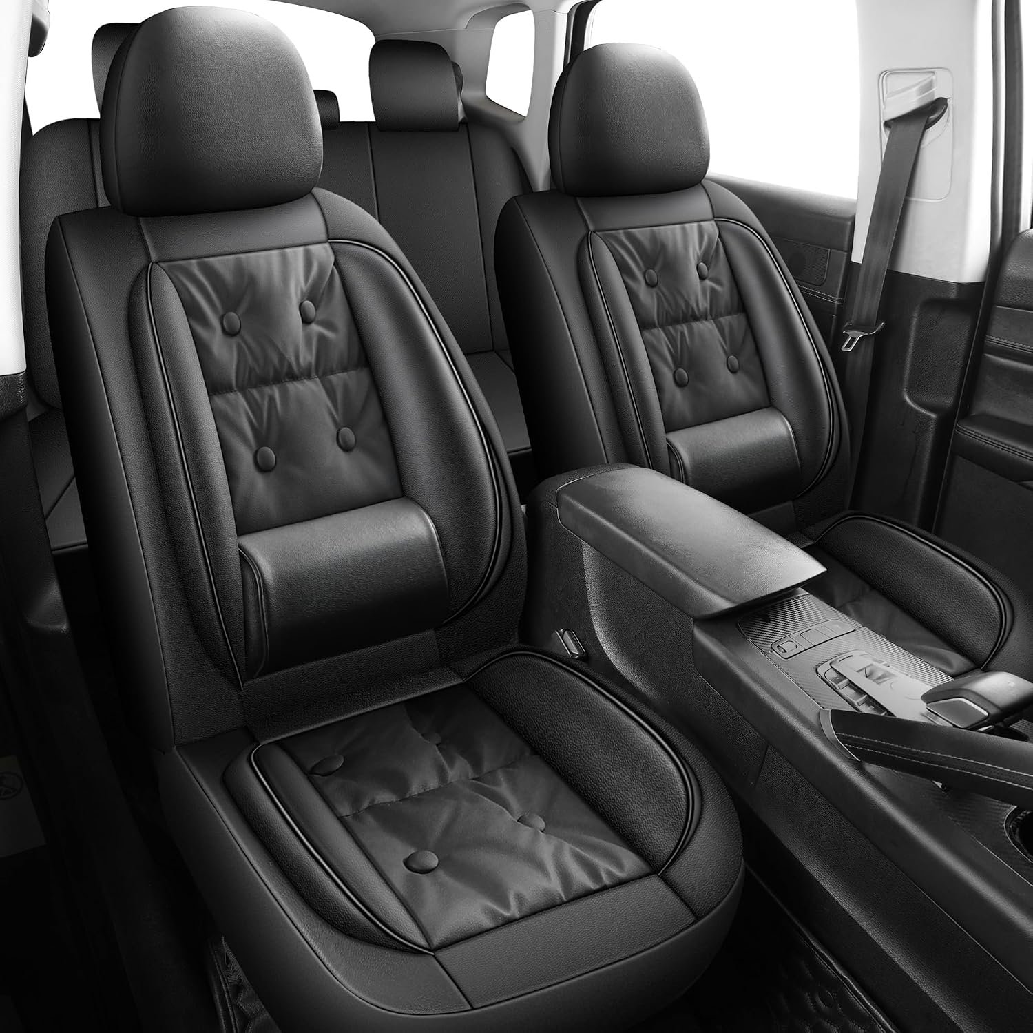 Carseatcover-UK - PU Leather Plain Black Cushioned Front Car Seat Covers, Airbag Safe, Fits Most Cars