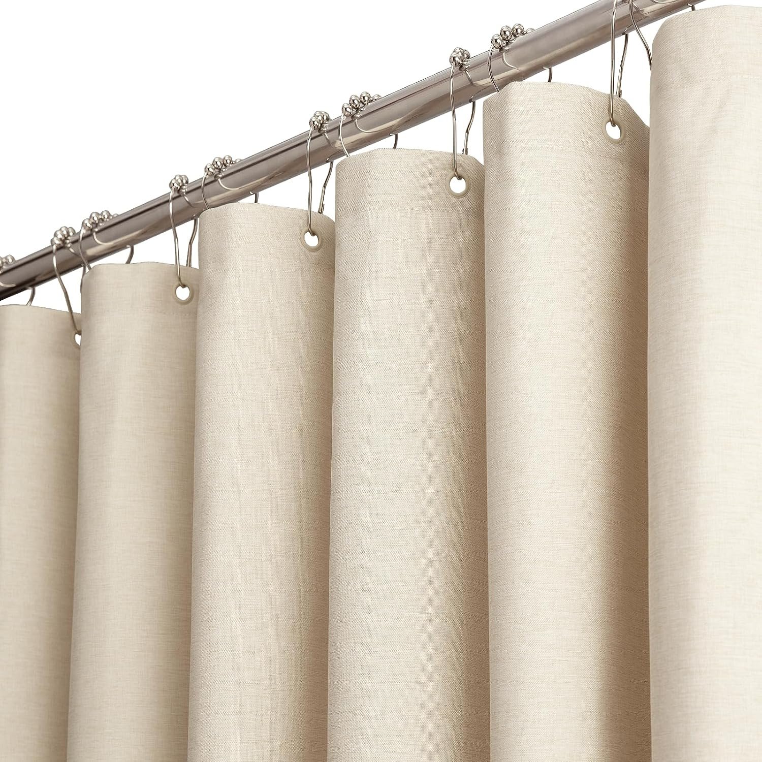 BTTN 182 x 200cm Long Shower Curtain, Mould Proof Resistant Heavy Duty Fabric Luxury Shower Curtains, Durable and Washable, Waterproof Weighted Cloth for Wet Room with 12 Plastic Hooks, Cream/Beige