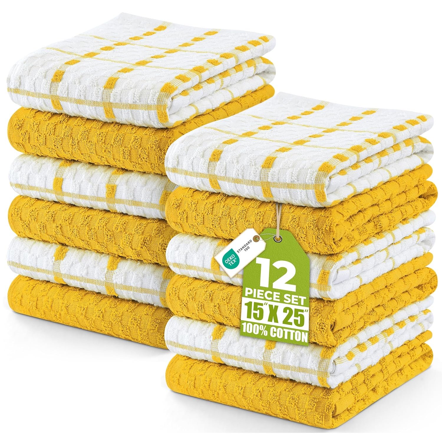 Utopia Towels -12 Kitchen Towels Set - 38 x 64 cm - 100% Ring Spun Cotton Super Soft and Absorbent Dish/Tea Towels and Bar Towels (Yellow)