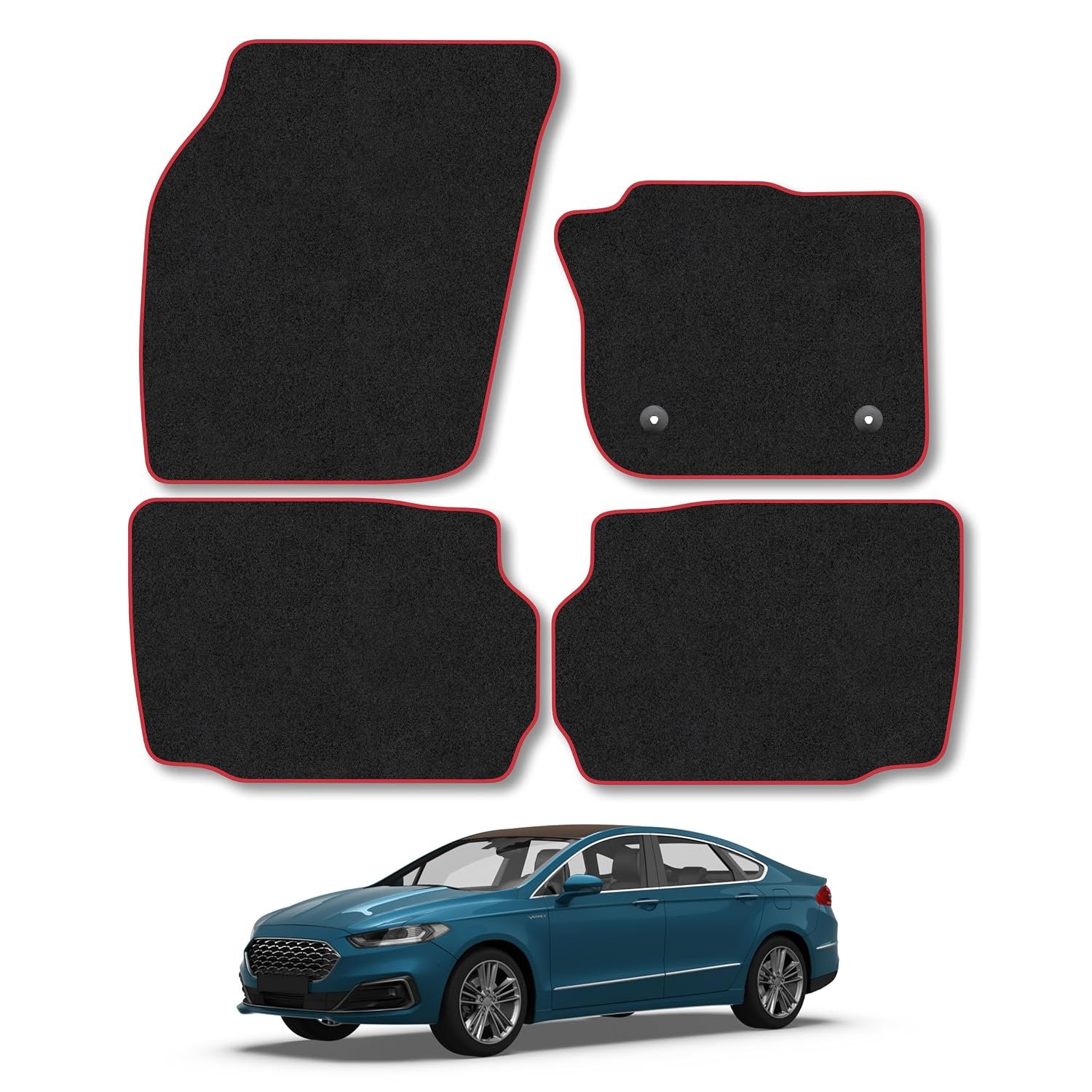 Ford Mondeo (2014-2022) Car Mats Accessories Tailored Fit Carpet Floor Mats Non Slip Red Trim Accessory Compatible Front Rear Set Anti Slip Backing Custom Fit Hand-Finished Full Coverage Clips