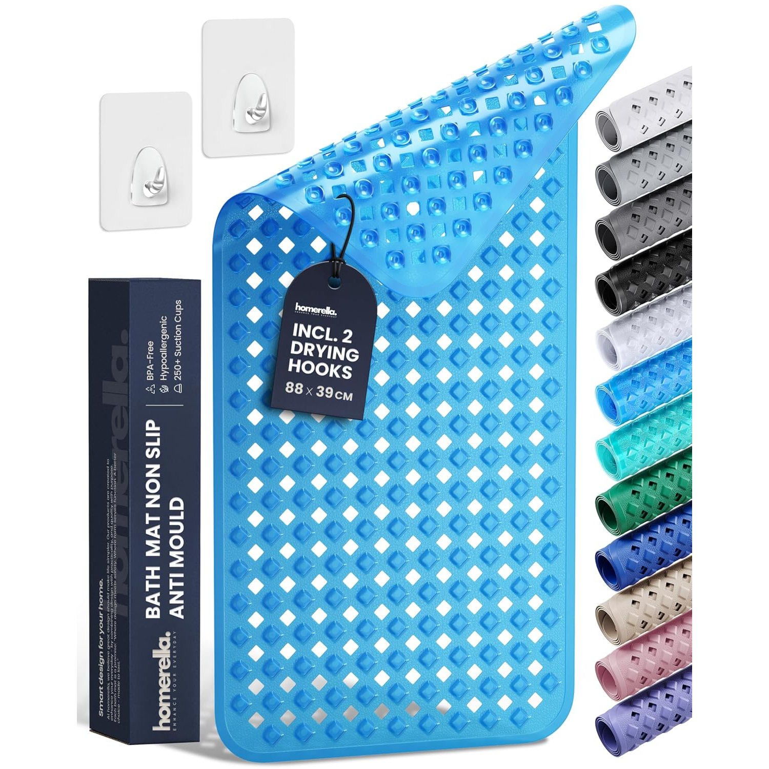 Bathtub Mat Non Slip Anti Mould 88x39cm - homerella® Shower Mat Machine Washable & BPA free, Shower Mat Non Slip Anti Mould, Anti Slip Bath Mat, Shower Mats for Inside Shower and Tub