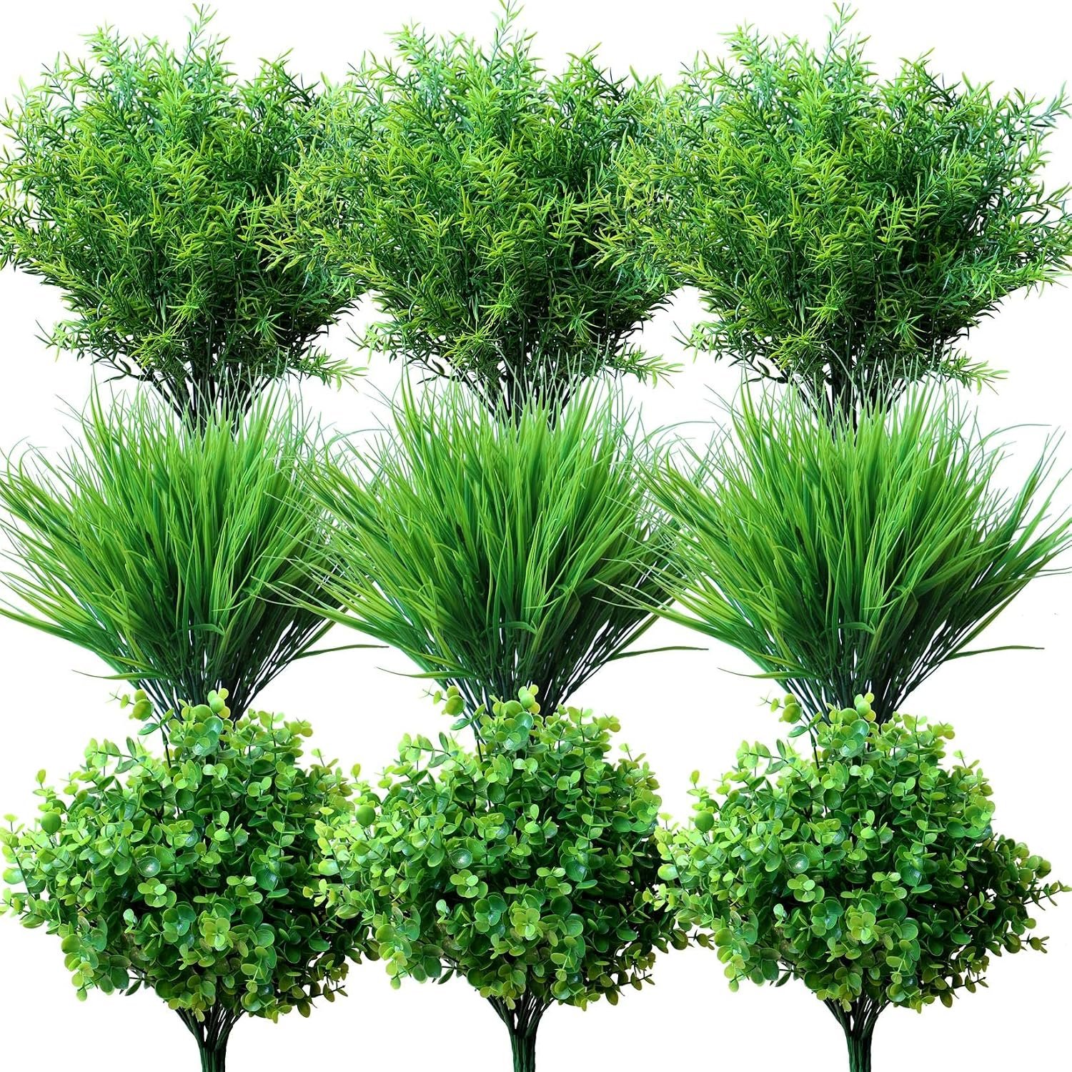 YXYQR 18 Bundles Artificial Plants Grass Indoor Outdoor UV Resistant Plastic Fake Bushes Plants Shrubs Greenery Flowers Arrangement