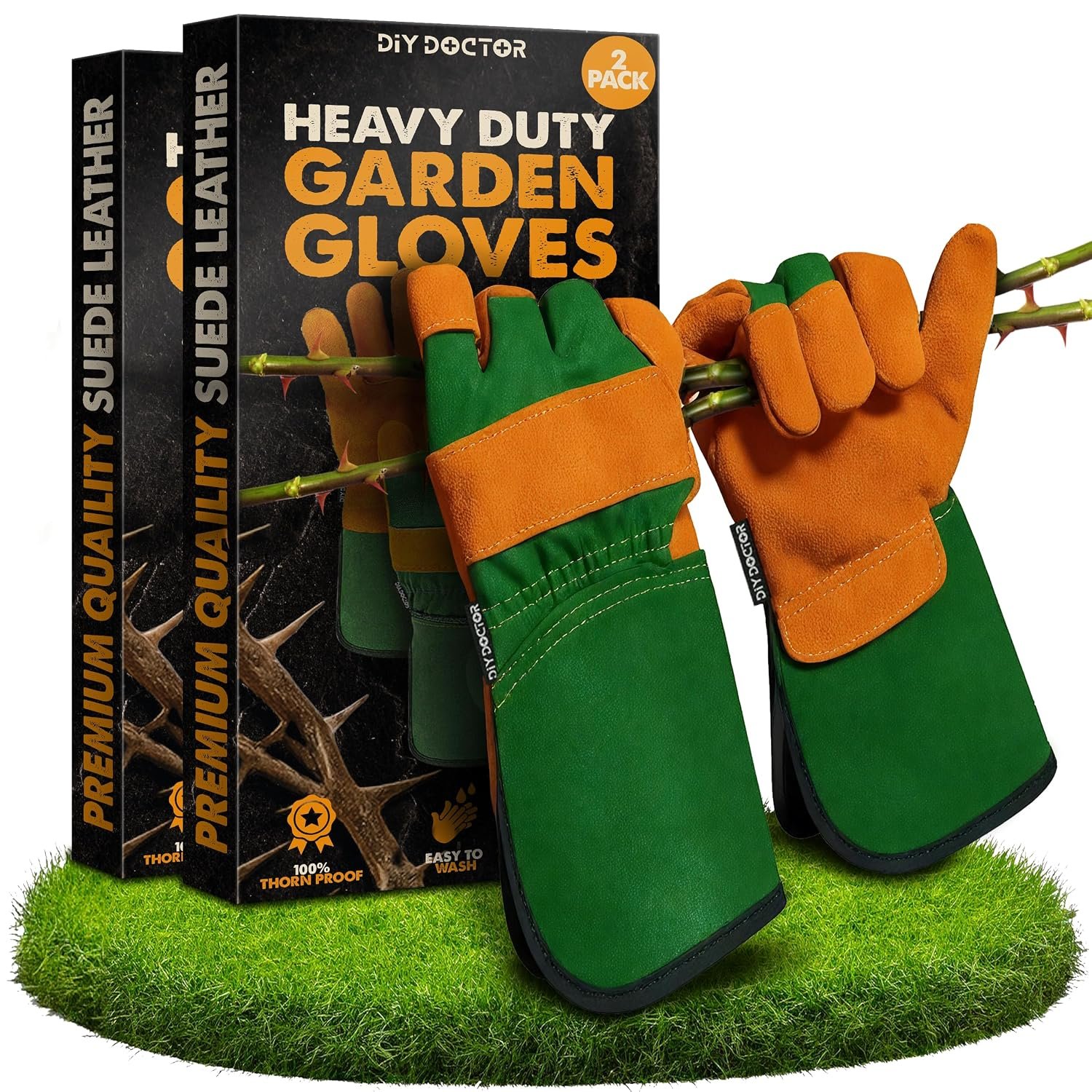 DIY Doctor - 2 Pack Pair Unisex Leather Heavy Duty Gardening Gloves for Men and Women - Leather Work Gloves - Large Warm Thorn Proof Garden Gloves for Men and Ladies - One Size Fits All