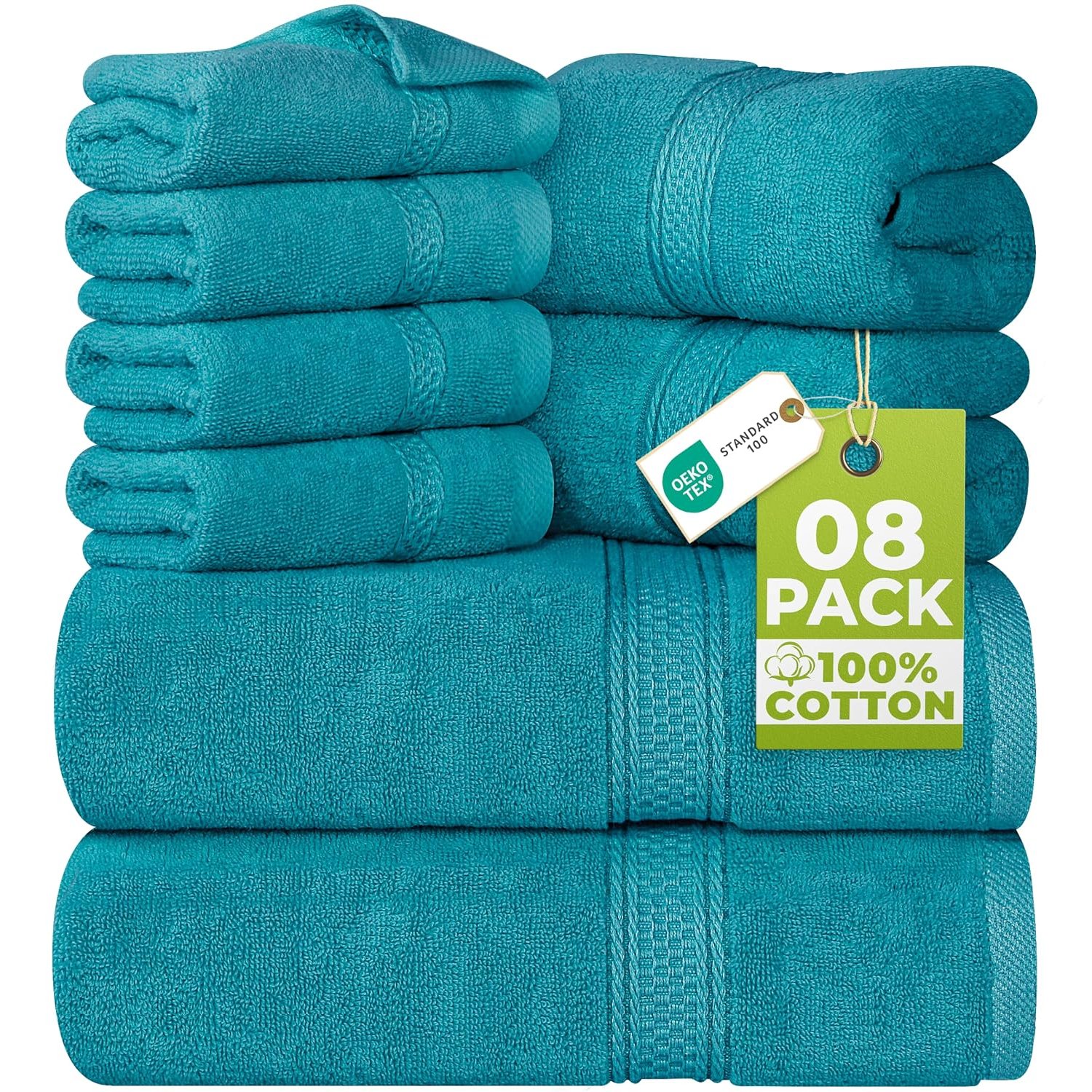 Utopia Towels 8 Piece Towel Set - 2 Bath Towels, 2 Hand Towels and 4 Washcloths Cotton Hotel Quality Super Soft and Highly Absorbent (Teal)