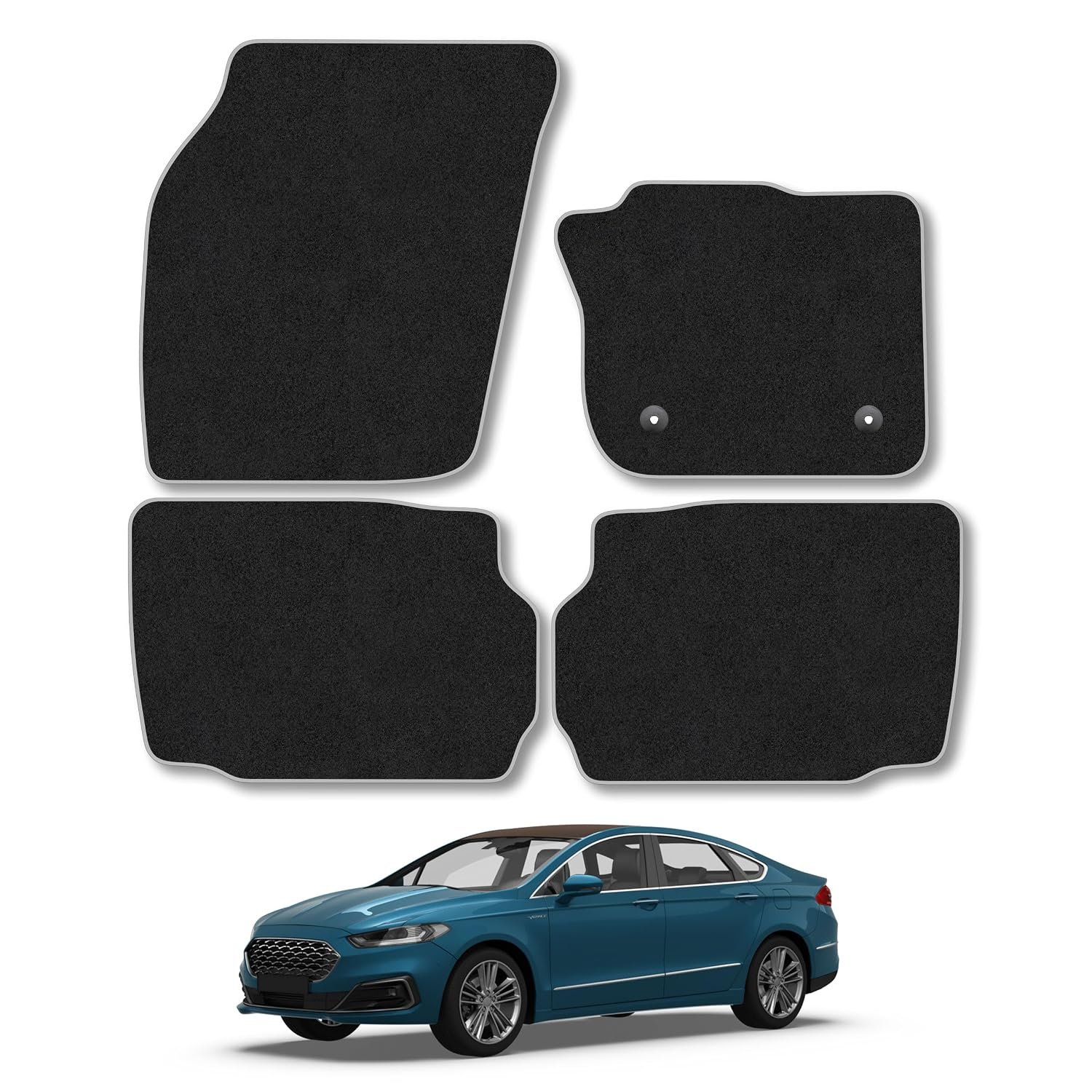 Ford Mondeo (2014-2022) Car Mats Accessories Tailored Fit Carpet Floor Mats Non Slip Grey Trim Accessory Compatible Front Rear Set Anti Slip Full Coverage Granulated Backing Hand-Finished Clips