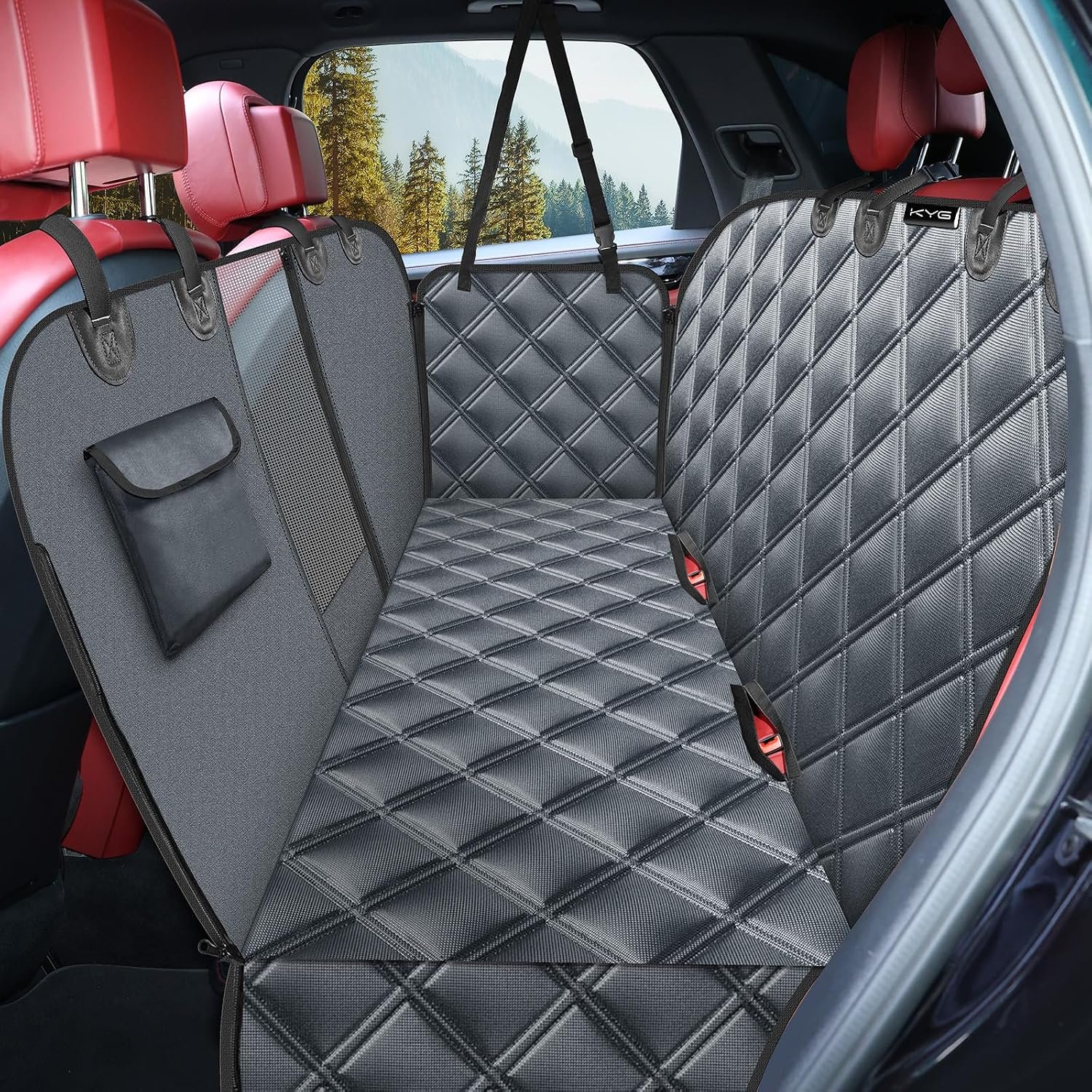 KYG Dog Blanket for Car Rear Seat, Back Seat with Side Protection and Viewing Window, Scratch-Resistant and Water-Repellent Car Blanket, Dog Mat for Rear Seat, 135 x 148 cm, Grey