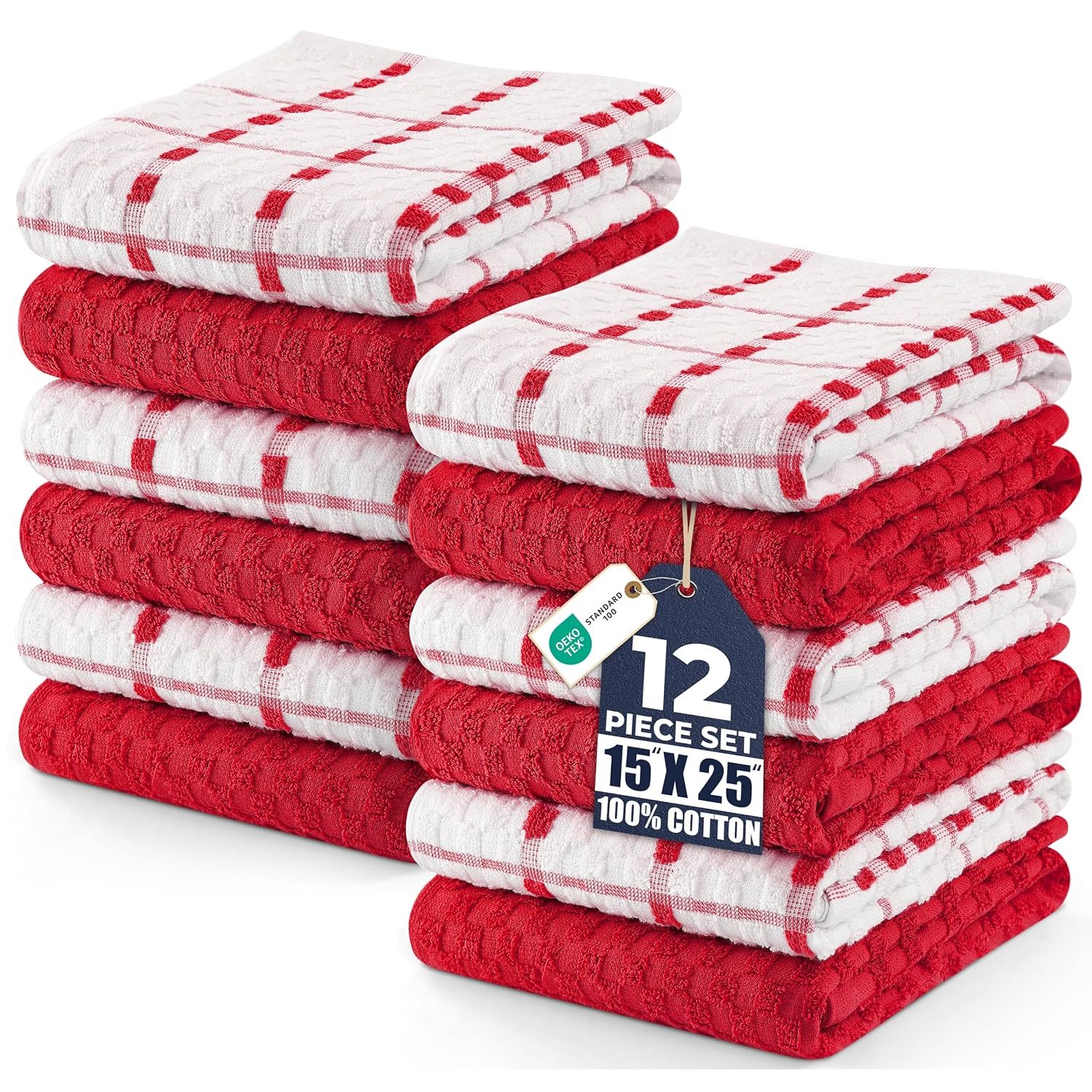 Utopia Towels -12 Kitchen Towels Set - 38 x 64 cm - 100% Ring Spun Cotton Super Soft and Absorbent Dish, Tea and Bar Towels (Red)