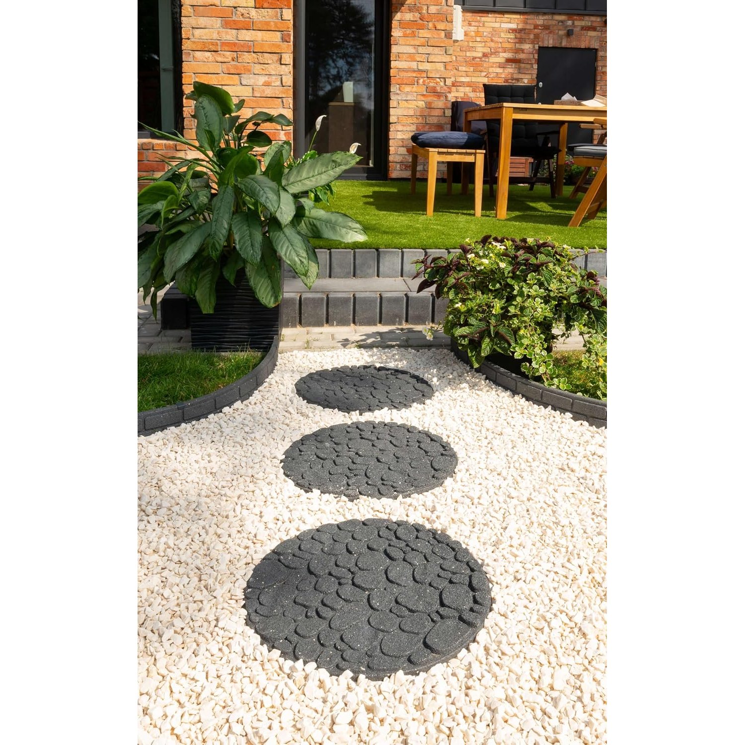 Nicoman 4-Pack 18" Round River Rock Garden Stepping Stone Recycled Rubber Steps Hard Wearing Heavy Duty Outdoor Pathway Tiles - (Grey, Dia.46cm, Set of 4)