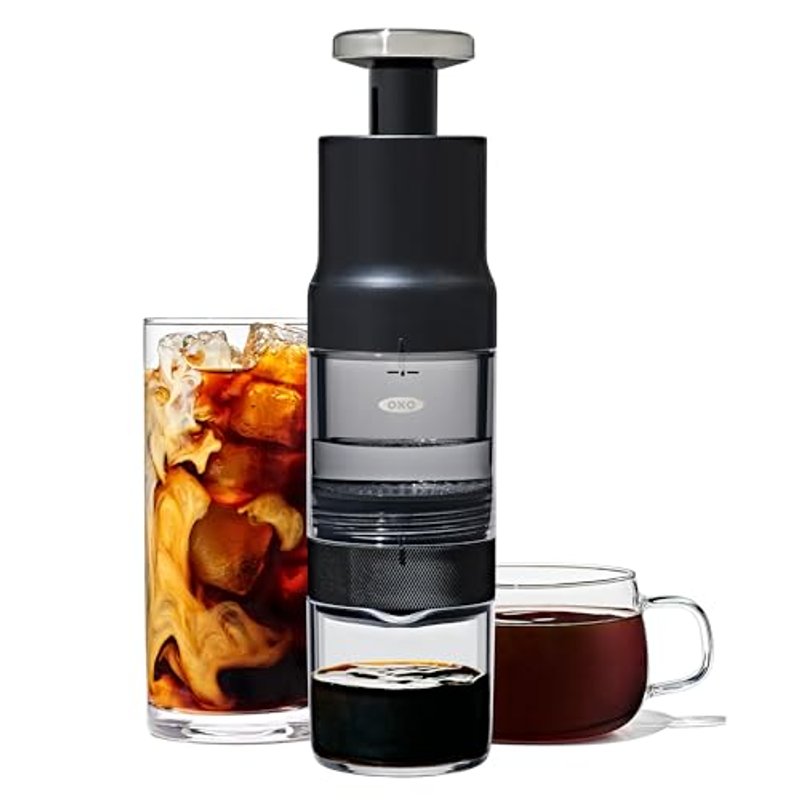 OXO Brew Rapid Brewer – Portable Manual Coffee Maker, Built-In Stainless Steel Filter, Adjustable Strength, Compact & Lightweight, No Pods or Paper Filters Needed