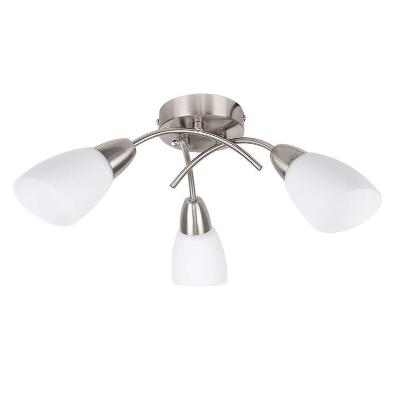 MiniSun | Modern 3 Way Brushed Chrome Ceiling Light Fitting with Frosted Glass Shades | Pendant Lights, Home Décor & Improvement Essential | Includes 4W LED Bulbs [3000K Warm White] | Mains Wired