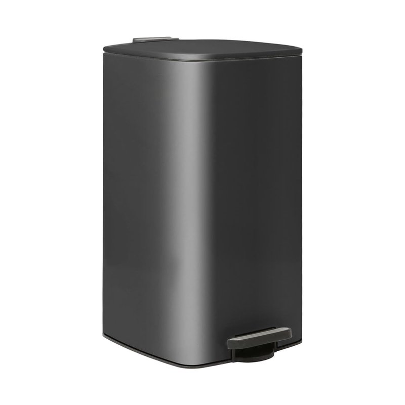 Optimal Products 30L Square Pedal Bin – Brushed Stainless Steel Kitchen Trash Can with Soft-Close Lid, Hands-Free Foot Pedal, Removable Inner Bucket & Rubbish Recycling Bin Dustbin Matt Black