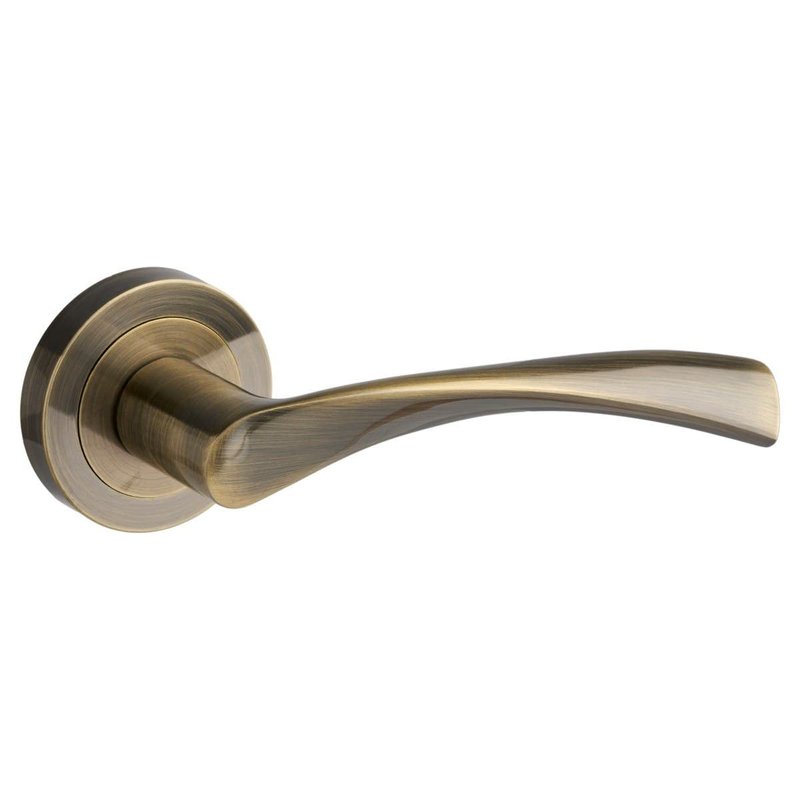 Designer Levers - Marvel Lever on Rose Door Handle - Contemporary Design - Antique Brass - 1 Pair - Fixings Included - Interior Use