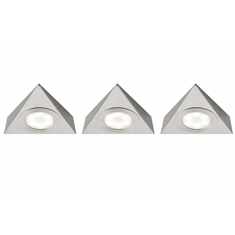 National Lighting Colour Changing (CCT) 2.5W LED Under Cabinet Light - Triangle Design LED Kitchen/Under Cabinet Light in a 200LM | Chrome Brushed [3000K Warm White or 4000K Cool White] 3 Pack