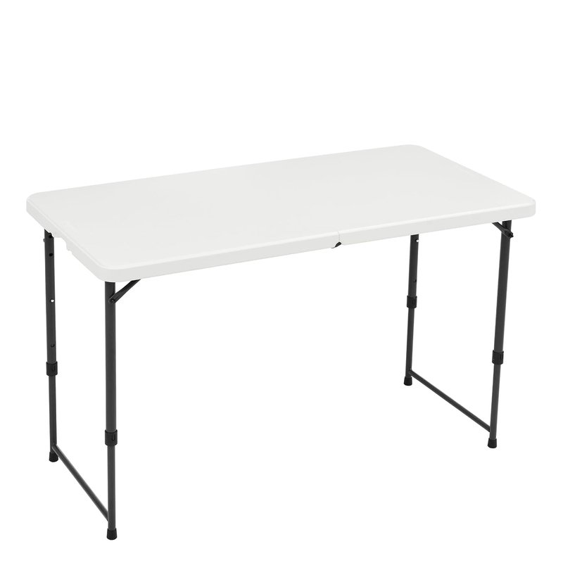 Amazon Basics 4 Foot Rectangular Folding Table, 4 Adjustable Height Settings with Carrying Handle, Indoor & Outdoor, Portable, Lightweight, Travel Table, Picnic, Camping, White, 121.4 x 60.7 x 86.1 cm