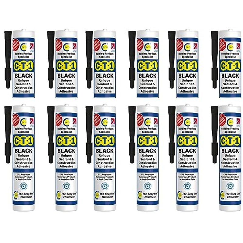 CT1 - Building Sealant & Adhesive Snag Tube 290ml for Virtually Any Material (Black 12 Pack)