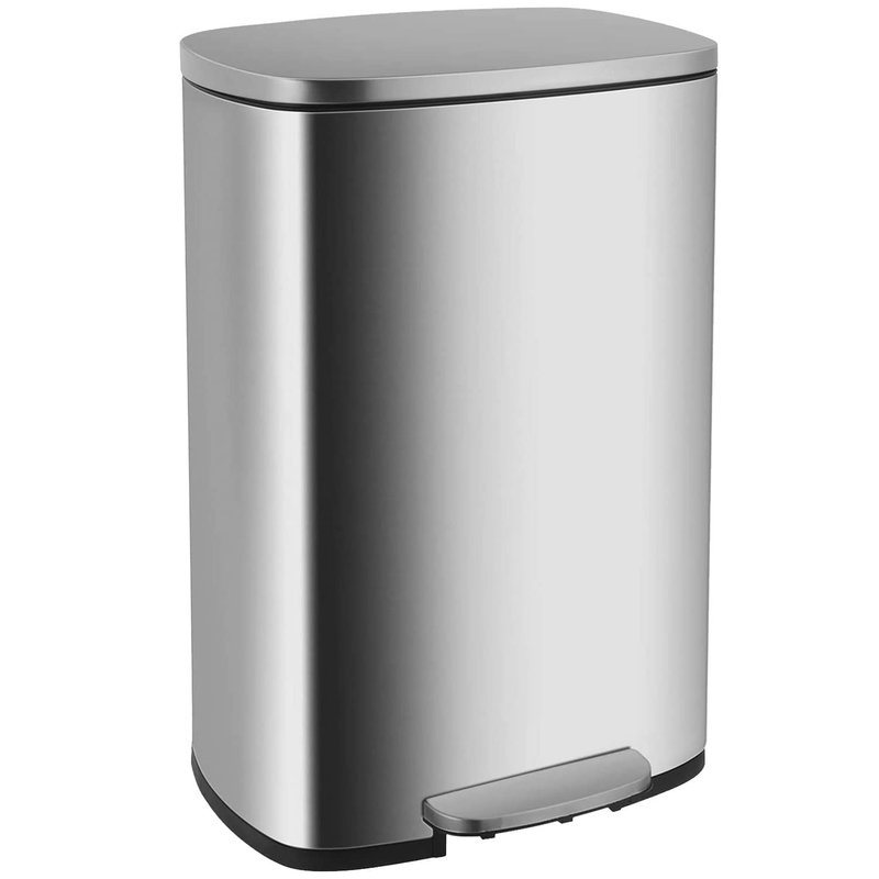 BestOffice 50 L Garbage Can Kitchen Trash Can with Lid for Office Bedroom Bathroom Step Trash Bin Fingerprint-Proof Brushed Stainless Steel,Silver