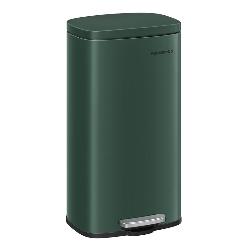 SONGMICS Kitchen Bin 8 Gallon (30 L), Pedal Rubbish Bin, Soft Close, Step-On Pedal, Steel, Inner Bucket, Retro Green LTB003C02