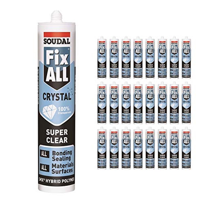 Pack of 24 Soudal Fix All Crystal Clear 100% Transparent Neutral Silicone Sealant Adhesive