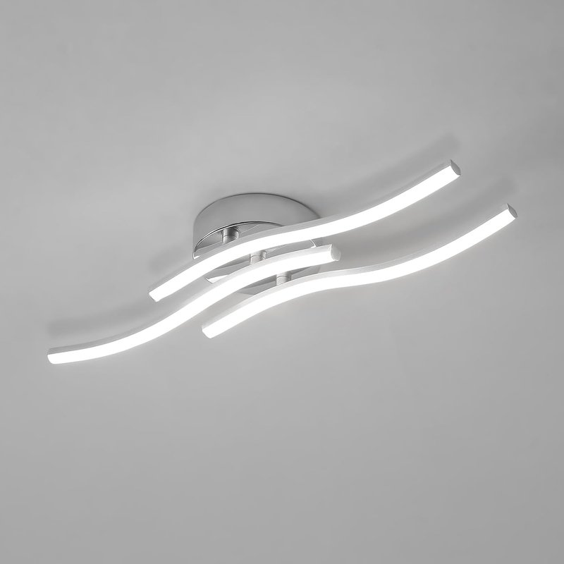 Comely 18W Square Ceiling Light, Curved Modern Chrome Ceiling Lamp, 3 Built-in LED Boards Modern Ceiling Lighting Fixture for Living Rooms, Bedrooms and Corridor, Cool White 6500K