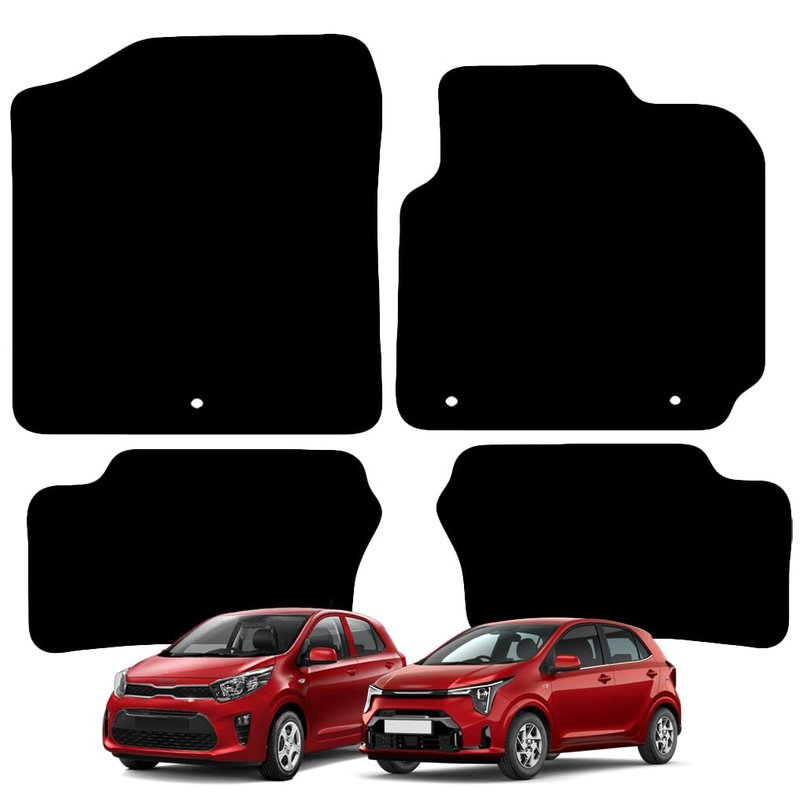Kia Picanto 2017+ Onwards Car Mats UK-Made Tailored Fit Carpet Floor Mats Full Coverage Compatible Accessory Black Trim