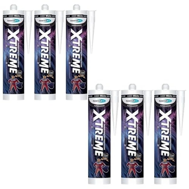 Bond It XTREME Anti-Mould Silicone Sealant – 6x White, 310ml | Waterproof – High-Performance Sealant – Strong Adhesion | Sanitary Sealant for Bathrooms – Kitchens & Wet Areas