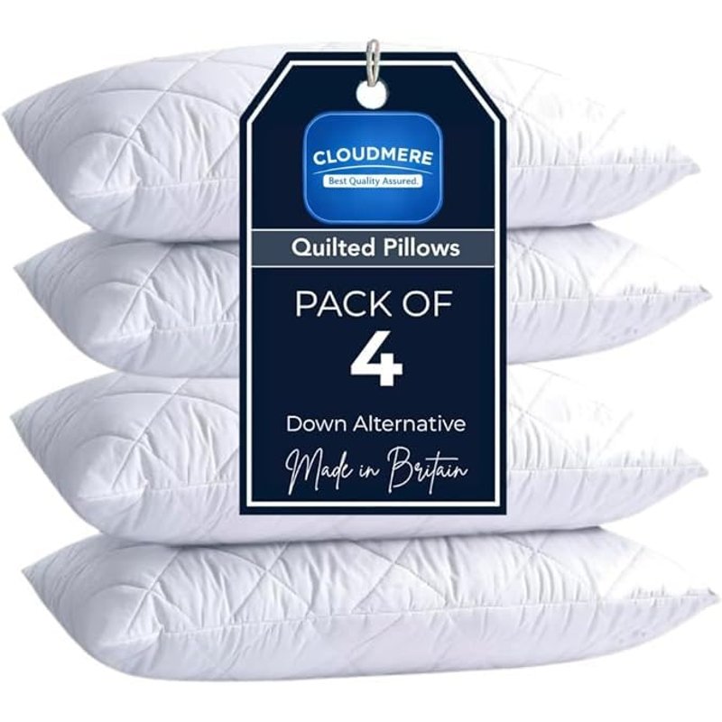 4 Pack Premium Hotel Quality Pillows – Quilted Cover & Soft Hollowfibre Filling – Down Alternative Bed Pillows for Back, Side & Stomach Sleepers – Plush & Supportive